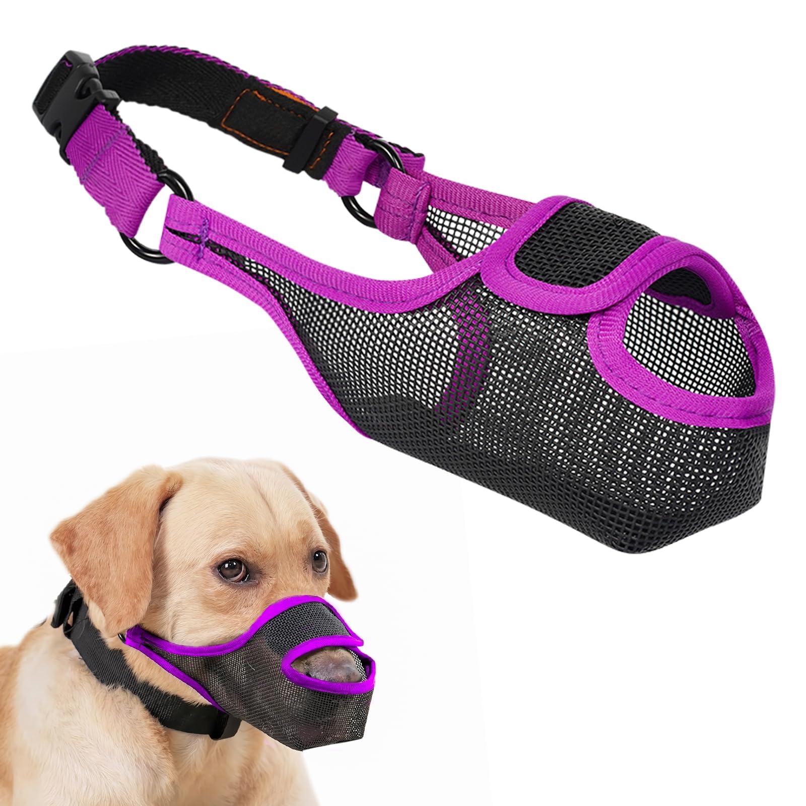 Luckypaw Dog Muzzle, Patented Mesh Muzzle For Large Medium Small Dogs Allows Full Pant Drinking Mouth Cover To Prevent Biting Ch