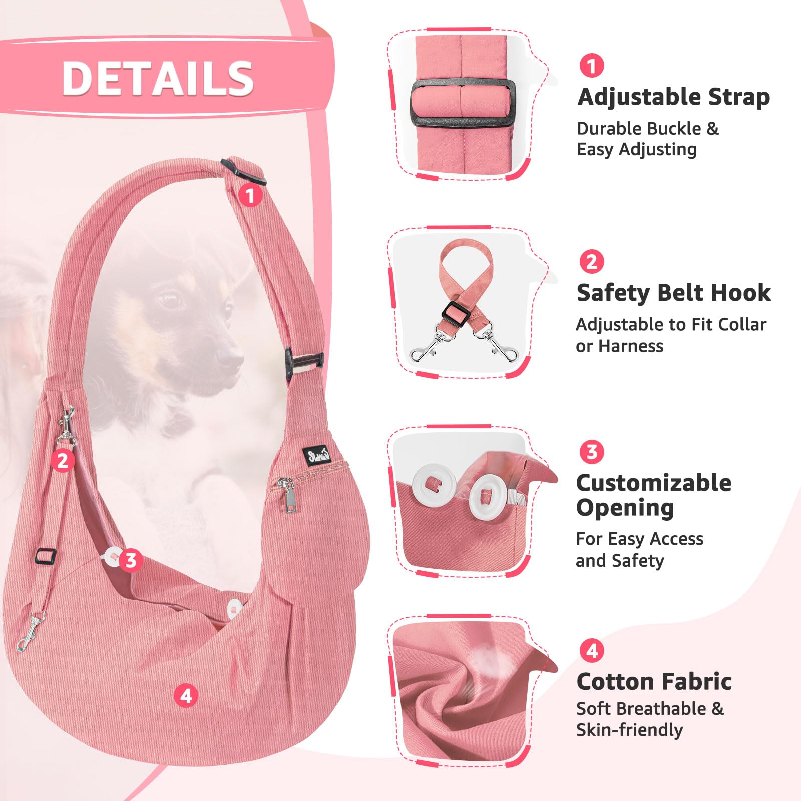 Slowton Dog Carrier Sling - Thick Padded Shoulder Strap Adjustable Dog Carriers For Small Dogs, Puppy Carrier Purse For Pet Cat