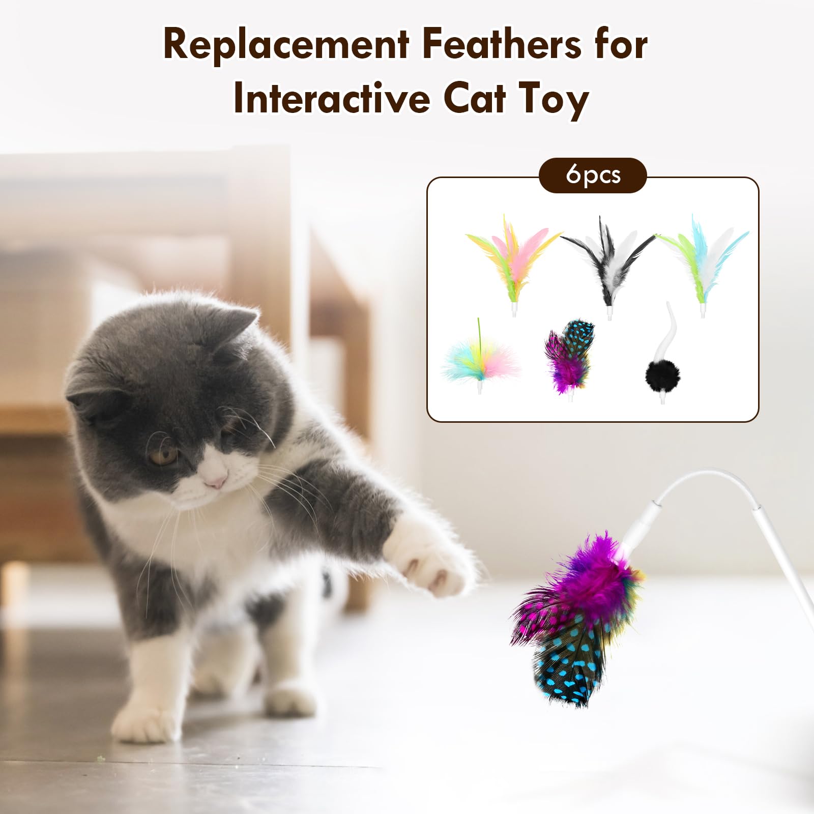 Apodess 6 Pcs Feather Replacement Cat Toys For Ct01 Cat Toy Feather Accessories For Indoor Refills Kittentoy Accessories