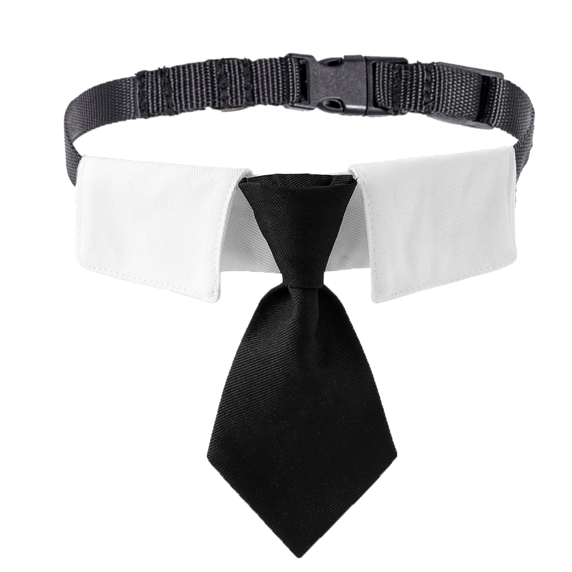 ADOGGYGO Adjustable Dog Neck Tie Collar Pet Collar with Black Necktie Wedding Formal Tux Collars for Small Dogs Pets (Small)