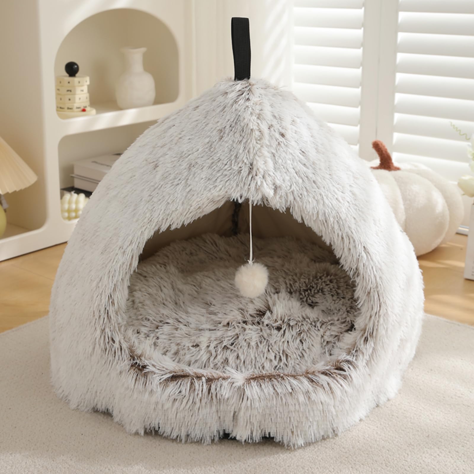 Cat Bed Cave, Cat Houses For Indoor Cats, Cute Cat Bed, Soft Plush Fur Kitten Bed, Fluffy Pet Cave Non-Slip, Anti Anxiety For Sm