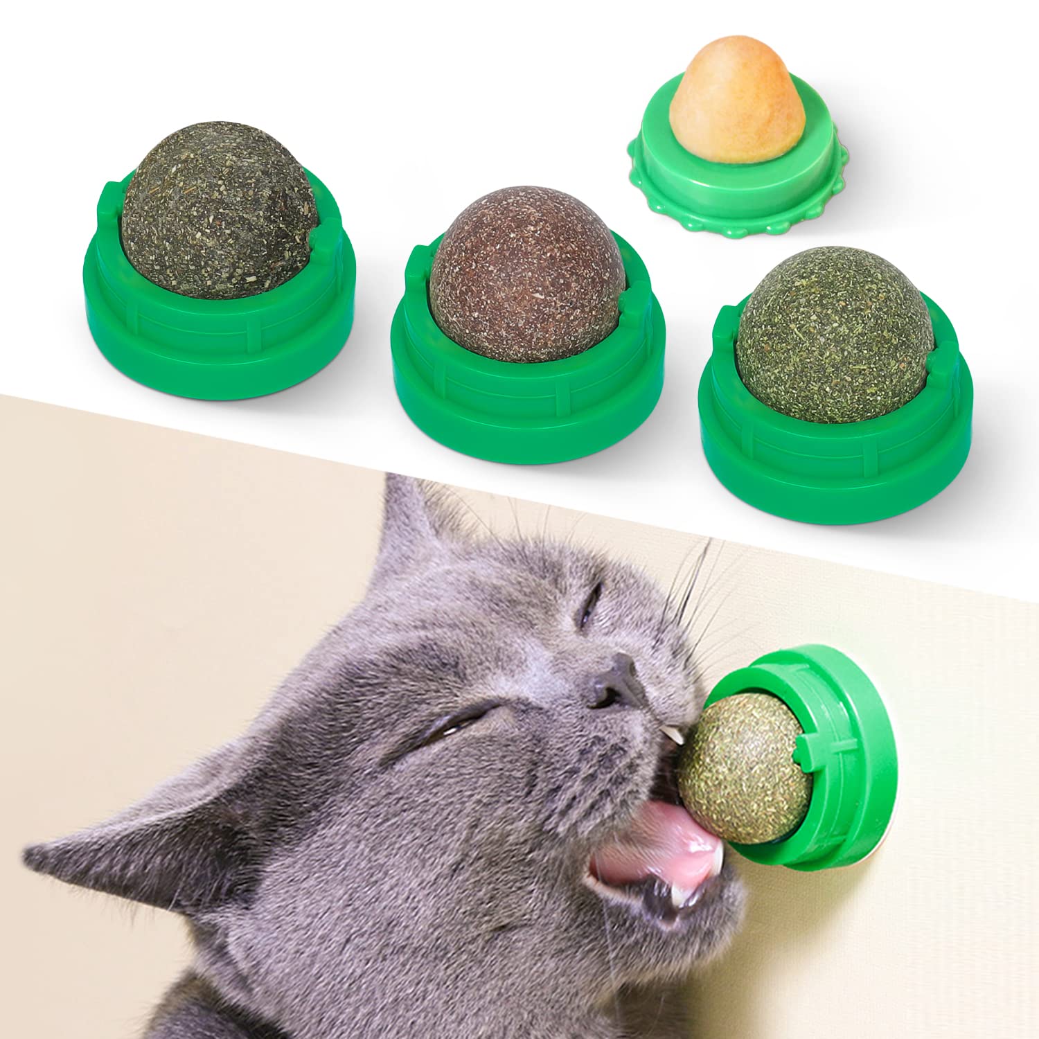 Potaroma Catnip Toys Balls 4 Pcs, Extra Cat Energy Ball, Edible Kitten Silvervine Toys for Cats Lick, Healthy Kitty Teeth Cleani