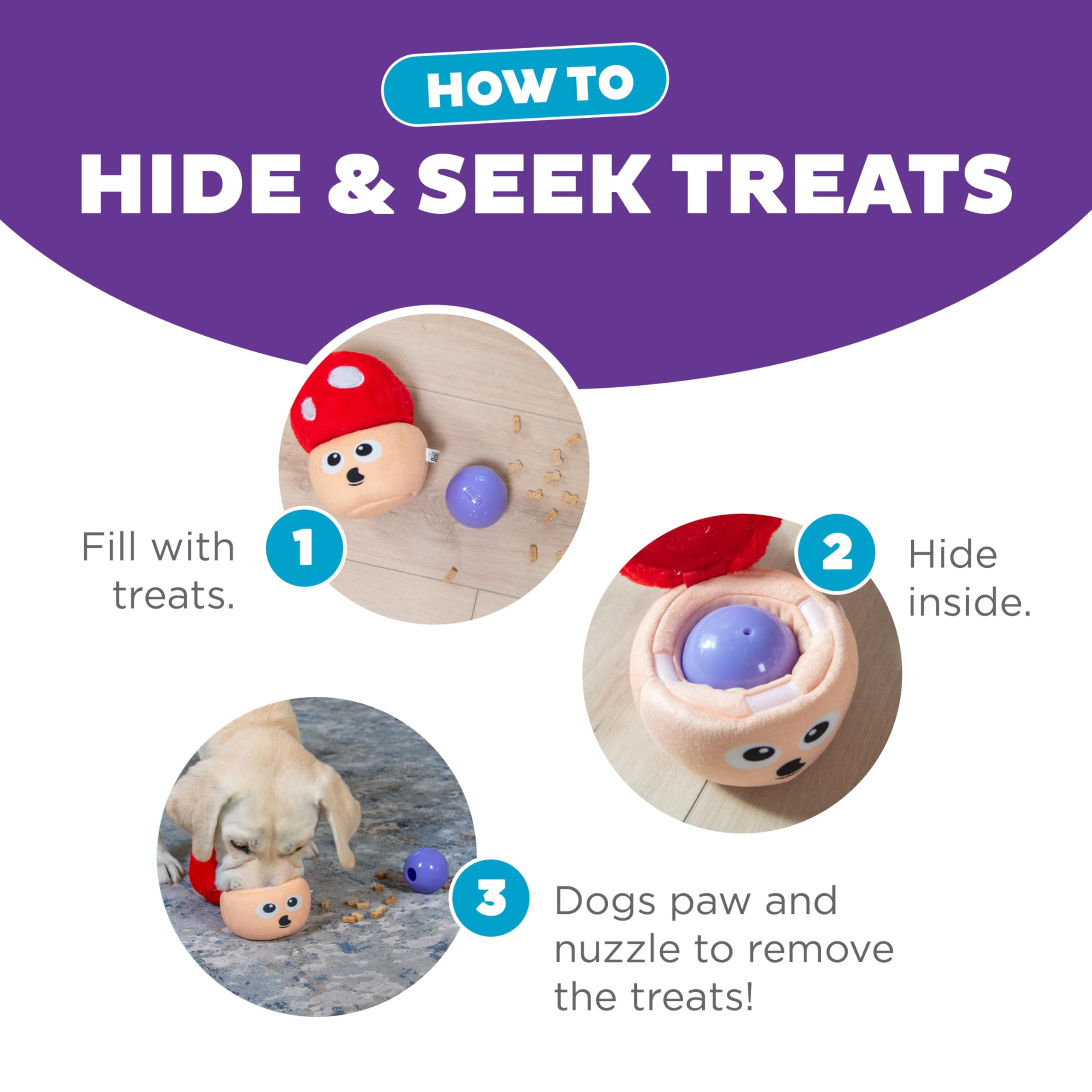 Outward Hound By Nina Ottosson Snack Palz Interactive Plush Dog Puzzle With Treat Ball, Mushroom, Multicolored