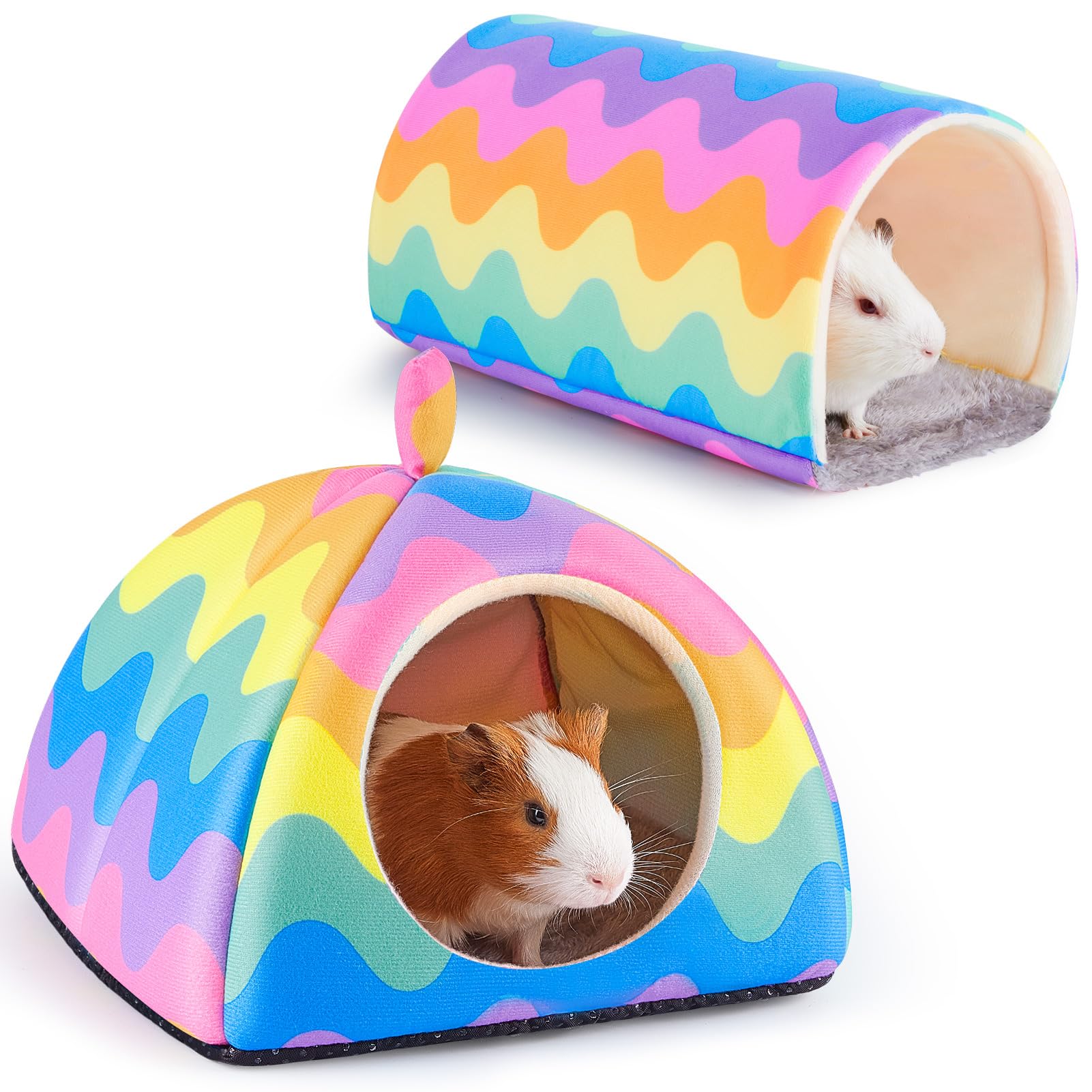 Glittme Guinea Pig Hideout, Soft Bed And Tunnel, 2 Pack Washable Tunnel With House Accessories For Small Animals