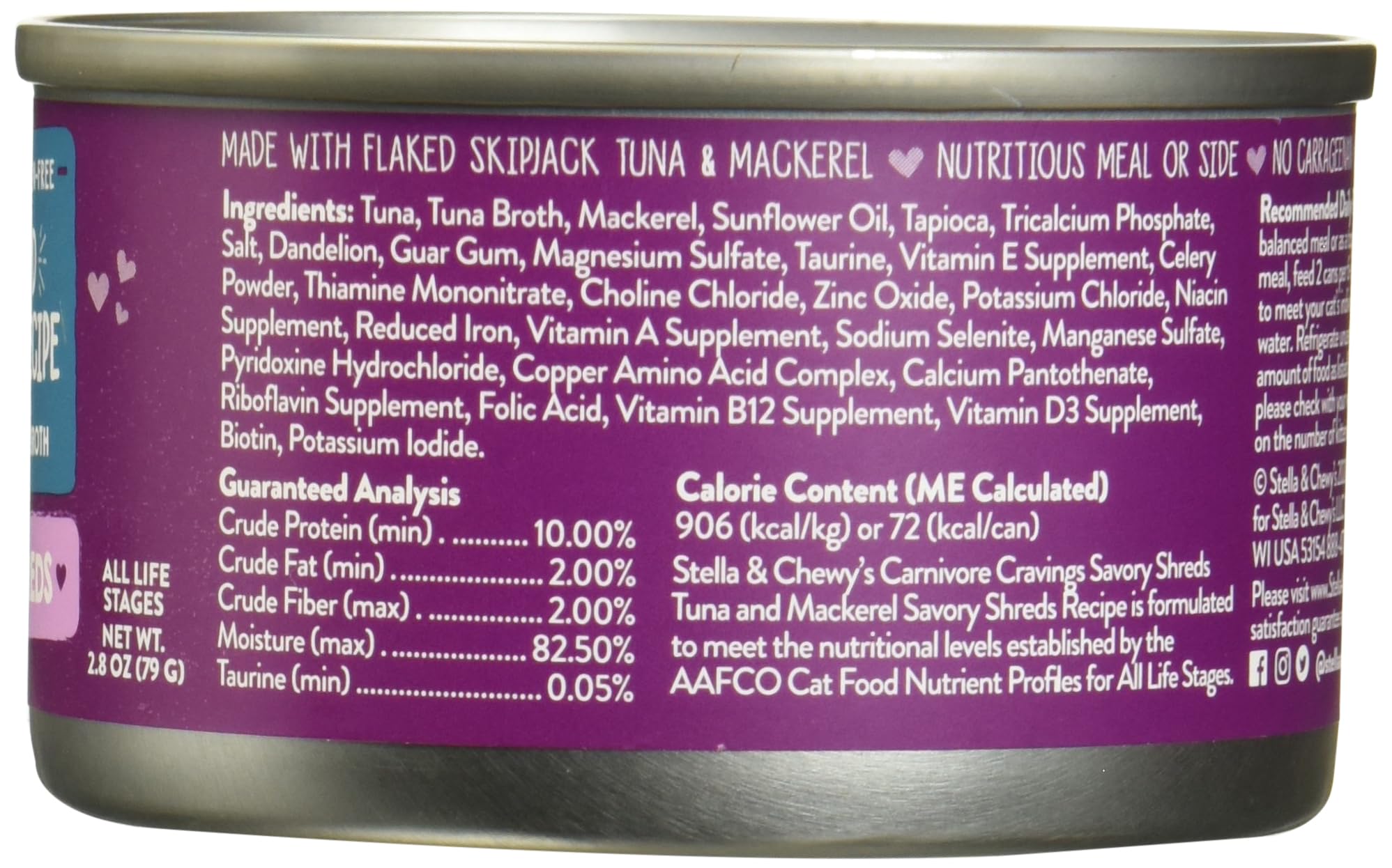 Stella & Chewys Carnivore Cravings Savory Shreds Cans - Grain Free, Protein Rich Wet Cat Food - Wild-Caught Tuna & Mackerel Reci