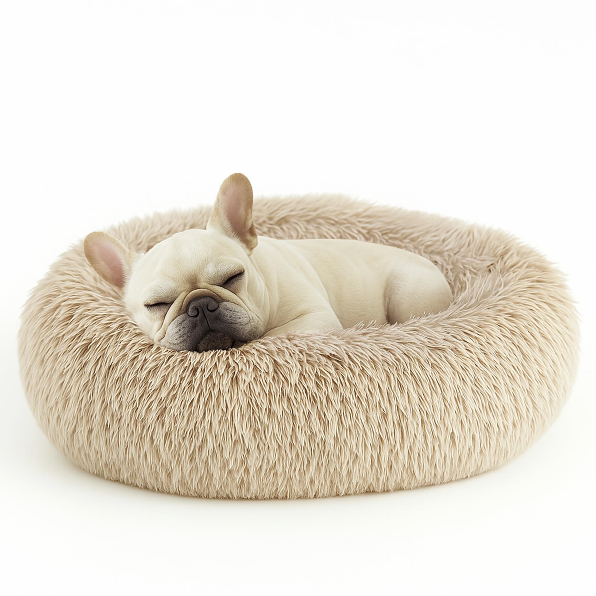 Deconovo Calming Dog Bed For Medium Dogs - Donut Washable Medium Pet Bed, 30 Inches Anti-Slip Round Fluffy Plush Faux Fur Cat Be