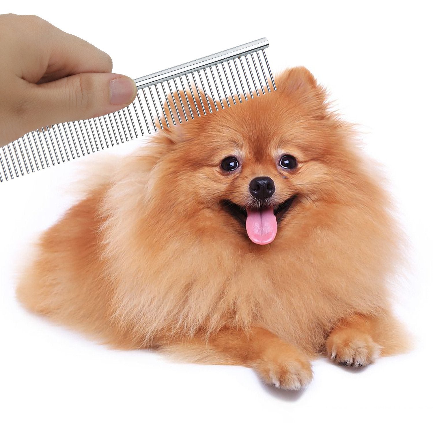 Gemek Pet Cat Dog Grooming Scissors Set 4 Pieces Stainless Steel Professional Pet Trimmer Kit - 7.5 Inch Straight Cutting Scissors, Thinning Shears, Curved Scissors, Grooming Combs