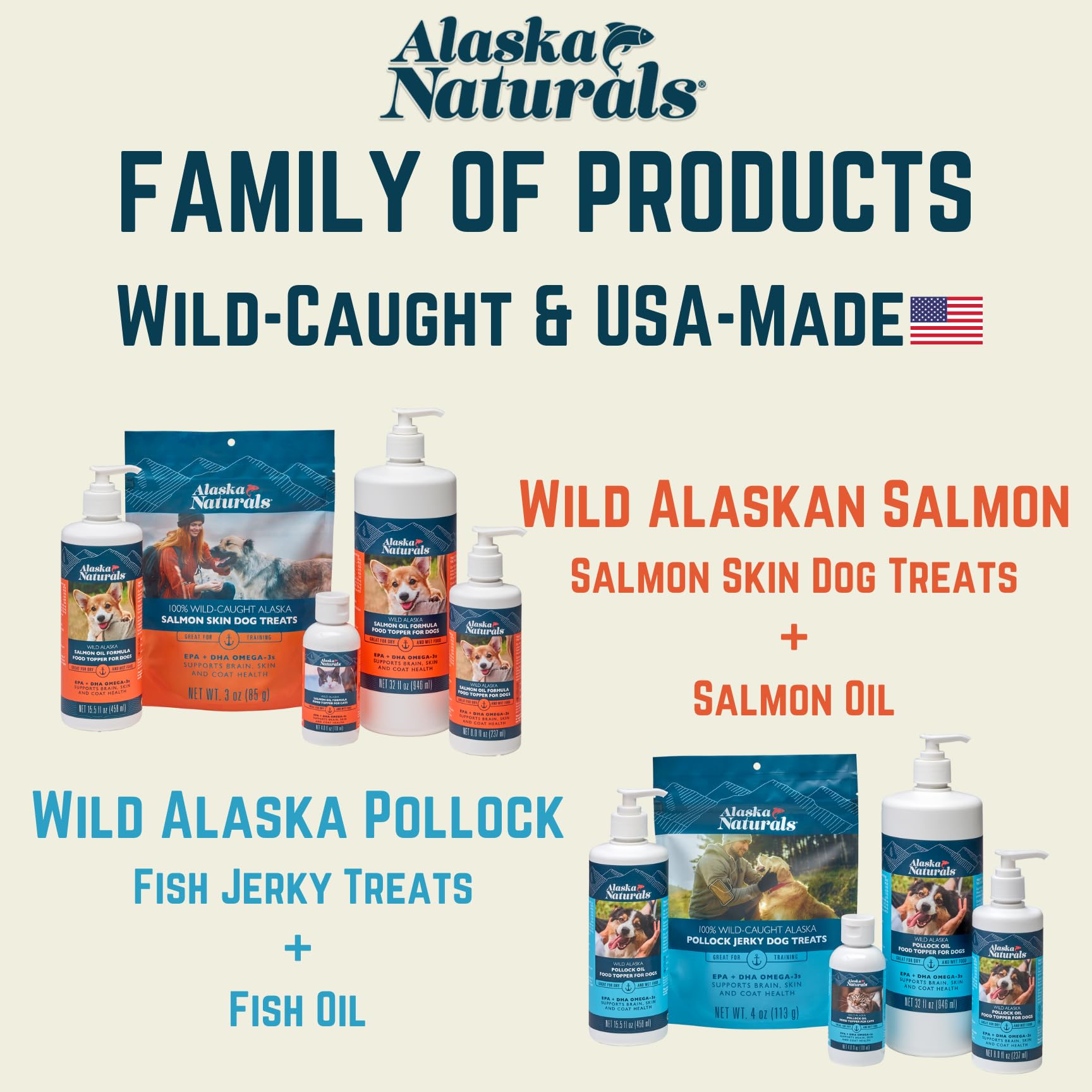 Alaska Naturals Wild Alaskan Fish Oil Supplement for Dogs Skin and Coat with EPA DHA Omega 3 Fatty Acids Sustainable Liquid Food