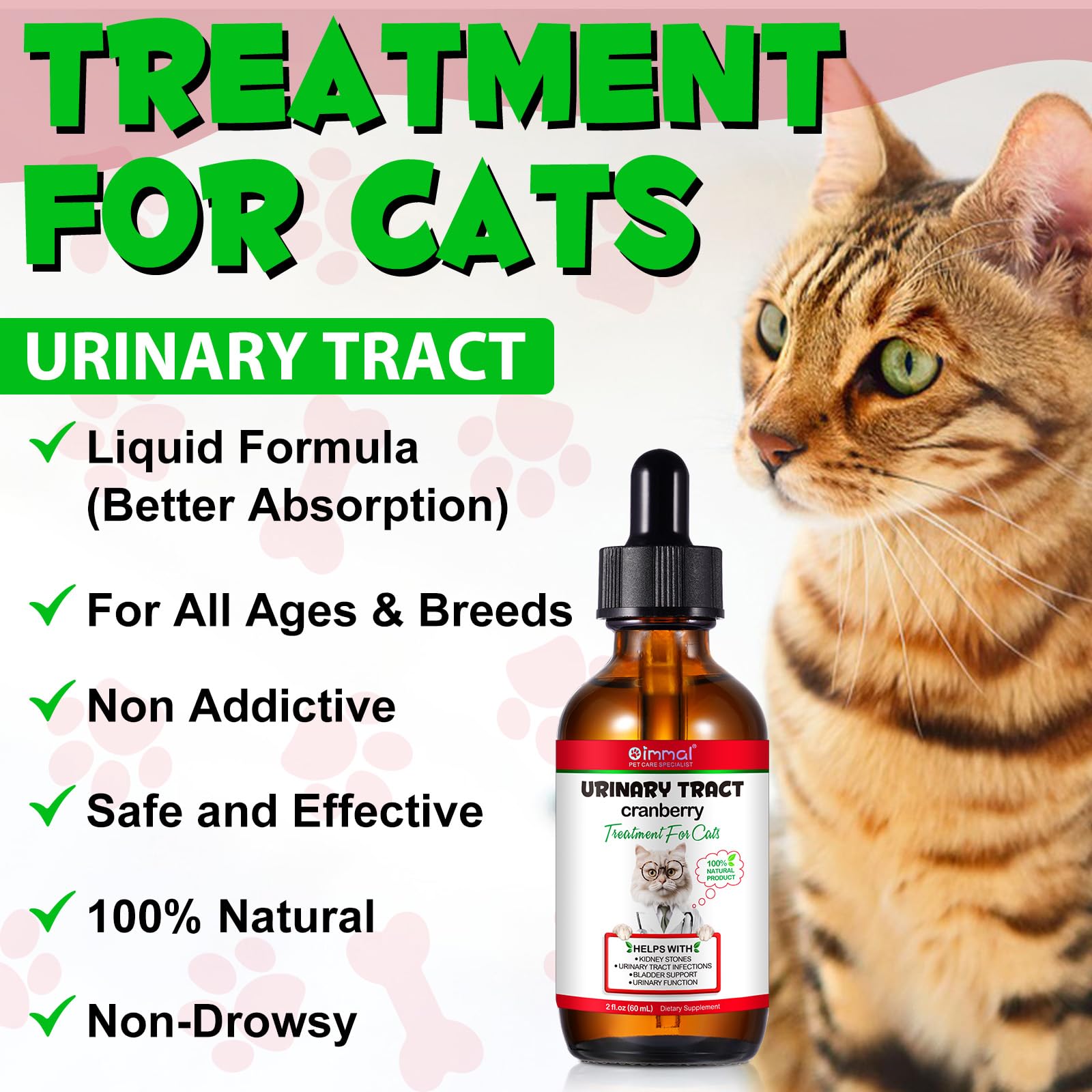 Urinary Tract for Cats, Natural Cat Urinary Tract Infection Treatment Drops Supports Bladder, Kidney Stone, Cat UTI, Cranberry K
