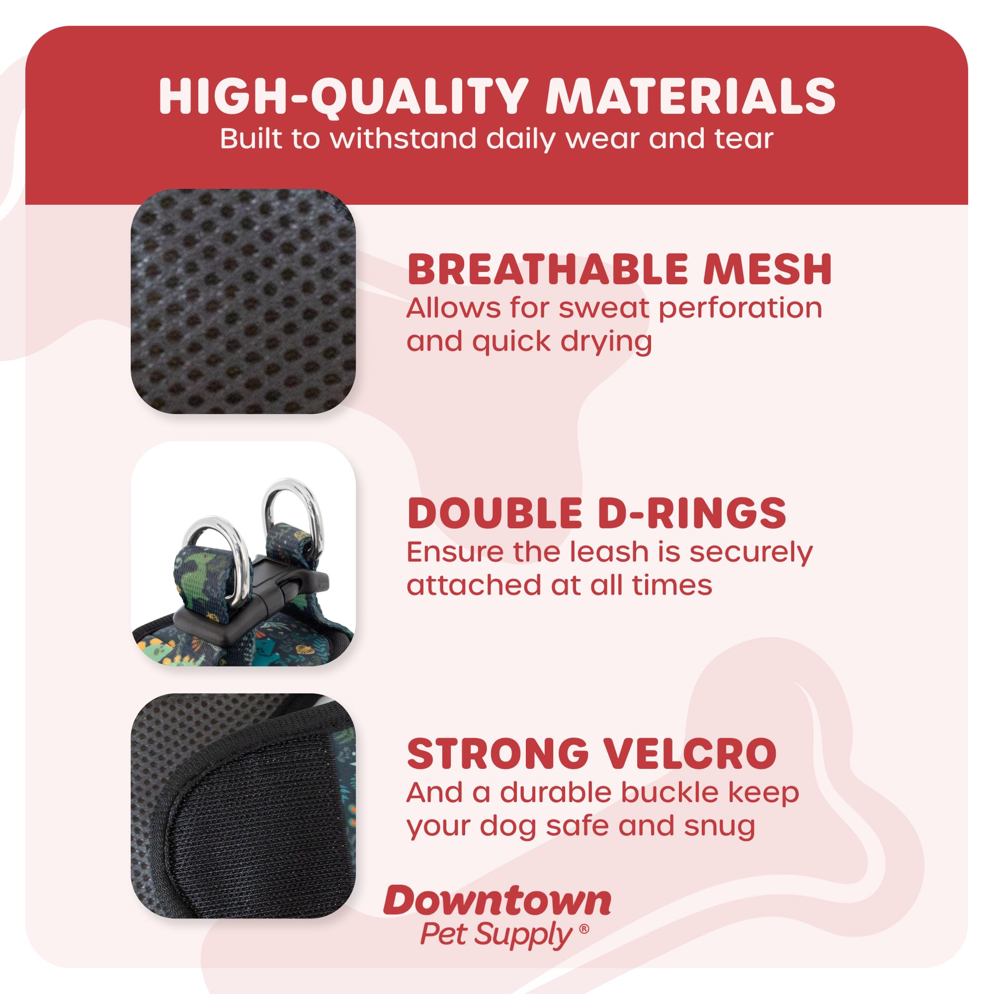 Downtown Pet Supply Step in Dog Harness for Small Dogs No Pull, XX-Small, Dinosaur - Adjustable Harness with Padded Mesh Fabric