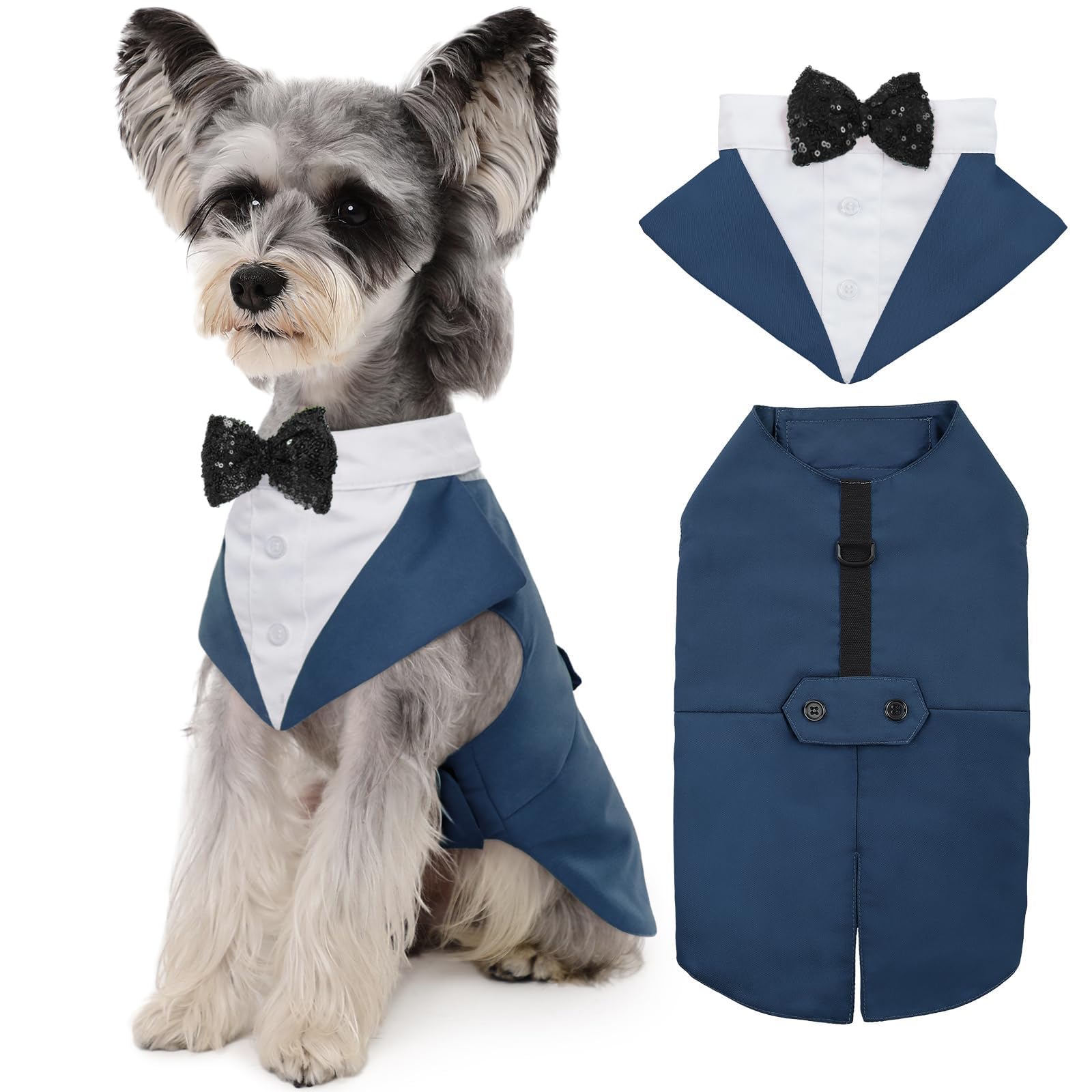Kuoser Dog Tuxedo Dog Suit And Bandana Set, Dogs Tuxedo Wedding Party Suit, Dog Prince Wedding Bow Tie Shirt Formal Dog Wedding Attire For Large And Medium Dogs Golden Retriever Samo Bulldogs