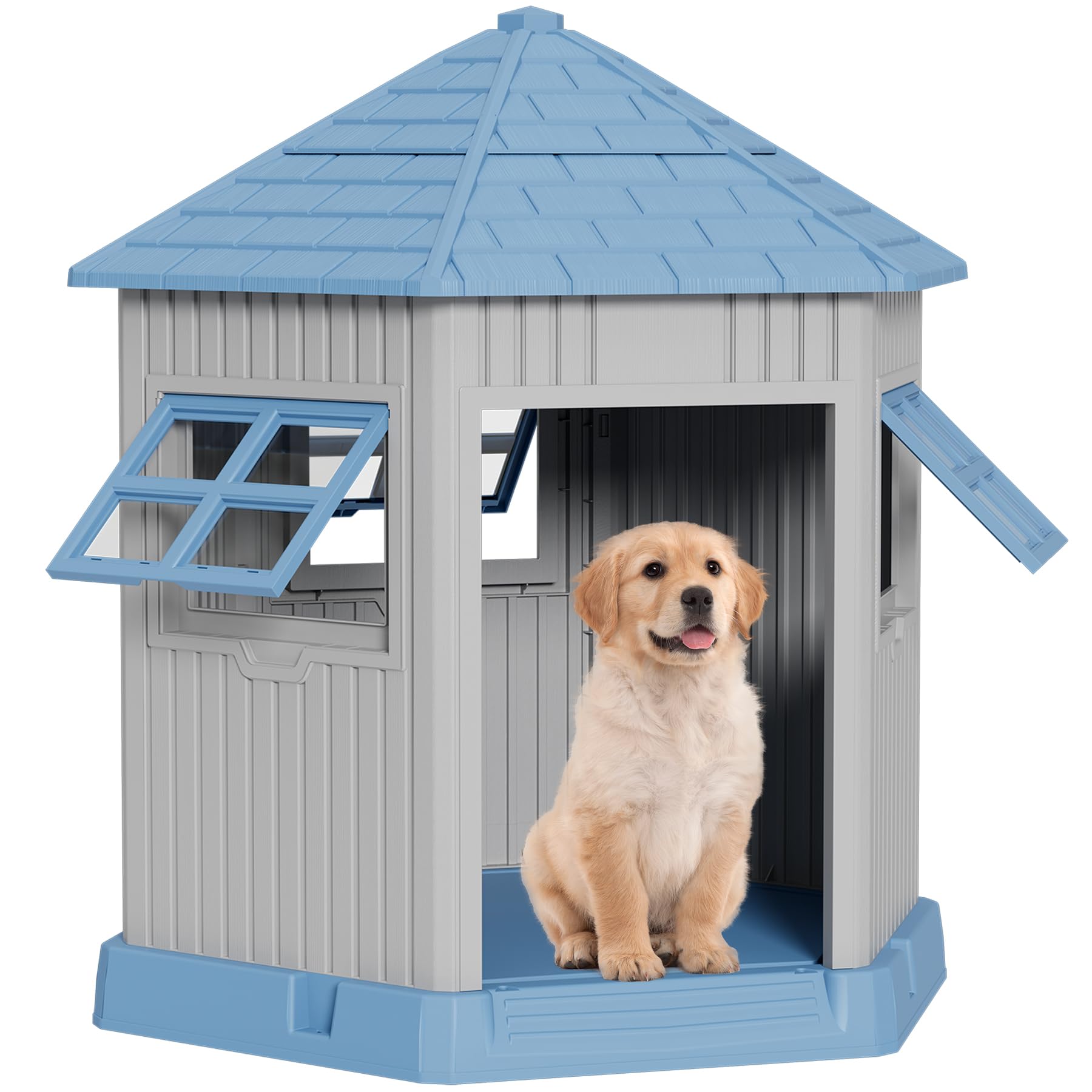 Fancyango Dog House Indoor Outdoor For Small Medium Dogs, Weatherproof Puppy Shelter With Elevated Floor & Air Vents & Removable