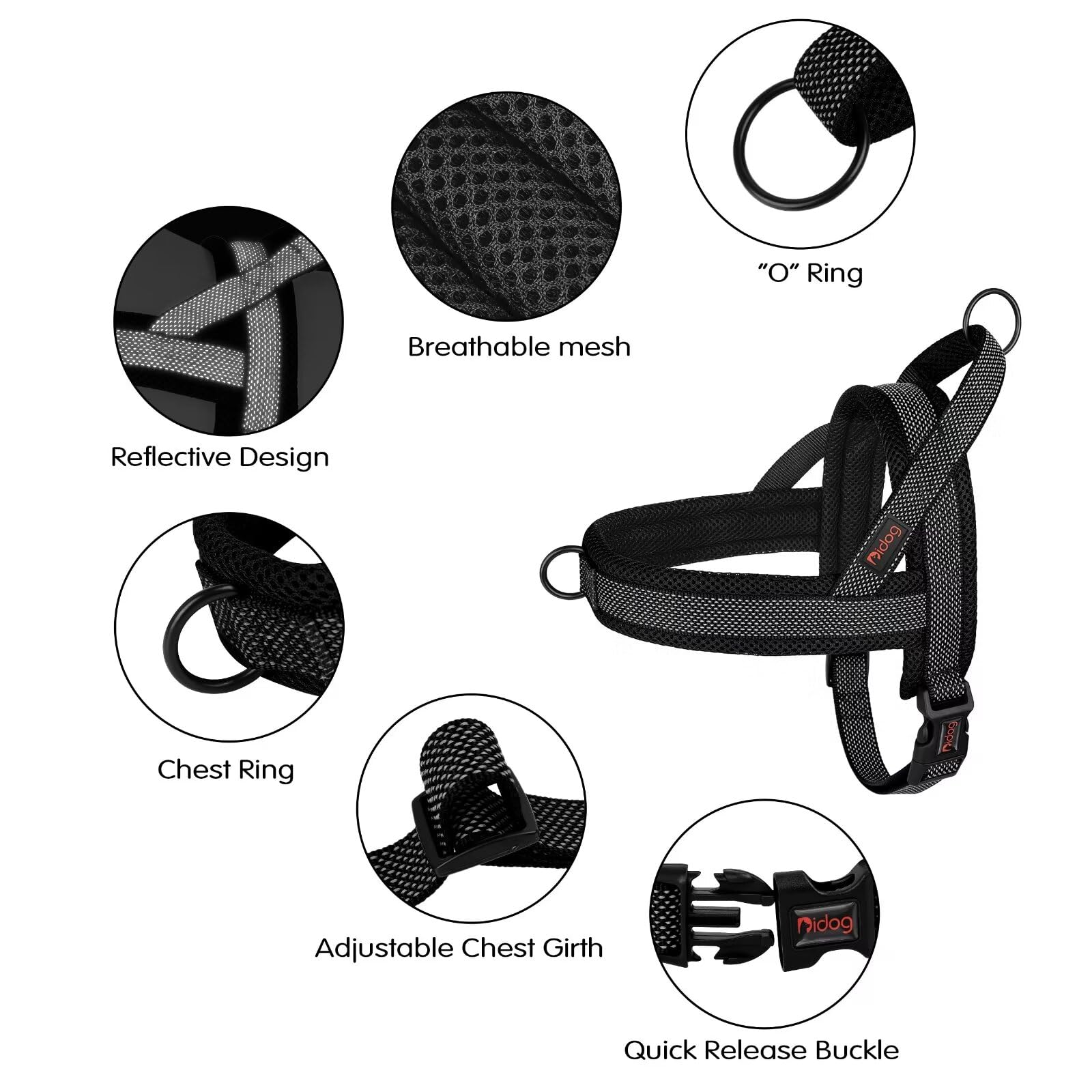 Didog No Pull Dog Harness With Breathable Mesh Padded, Full Reflective & Quick Fit Adjustable Vest Harness, Easy For Training Wa