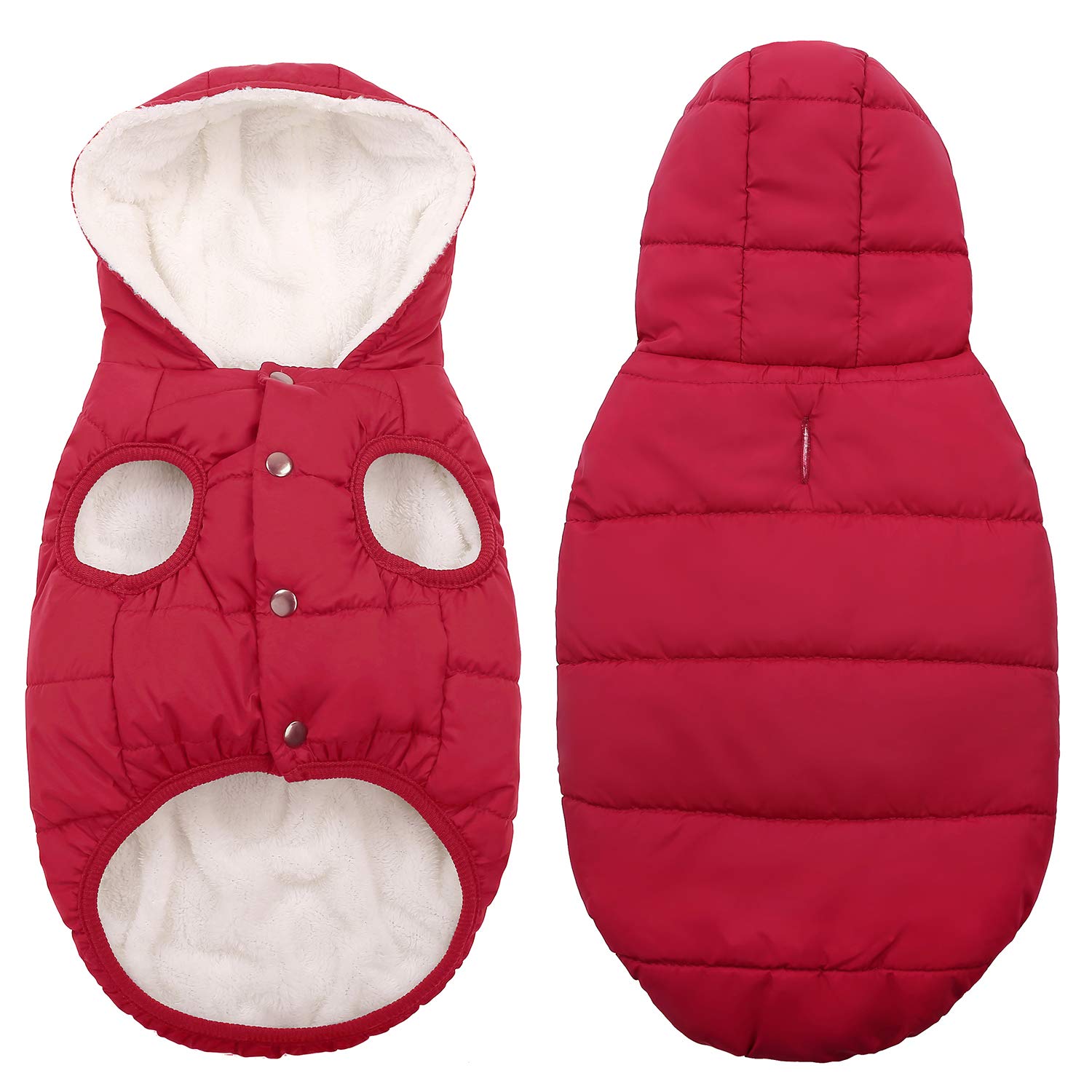 Dog Fleece Hoodie, Windproof Waterproof Dog Coat Fleece & Cotton Lined Warm Dog Jacket, Cold Weather Pet Apparel Clothes Vest For Small Medium Large Dog (Xs: Length 9.1', Chest 9.8'-11.8', Red)