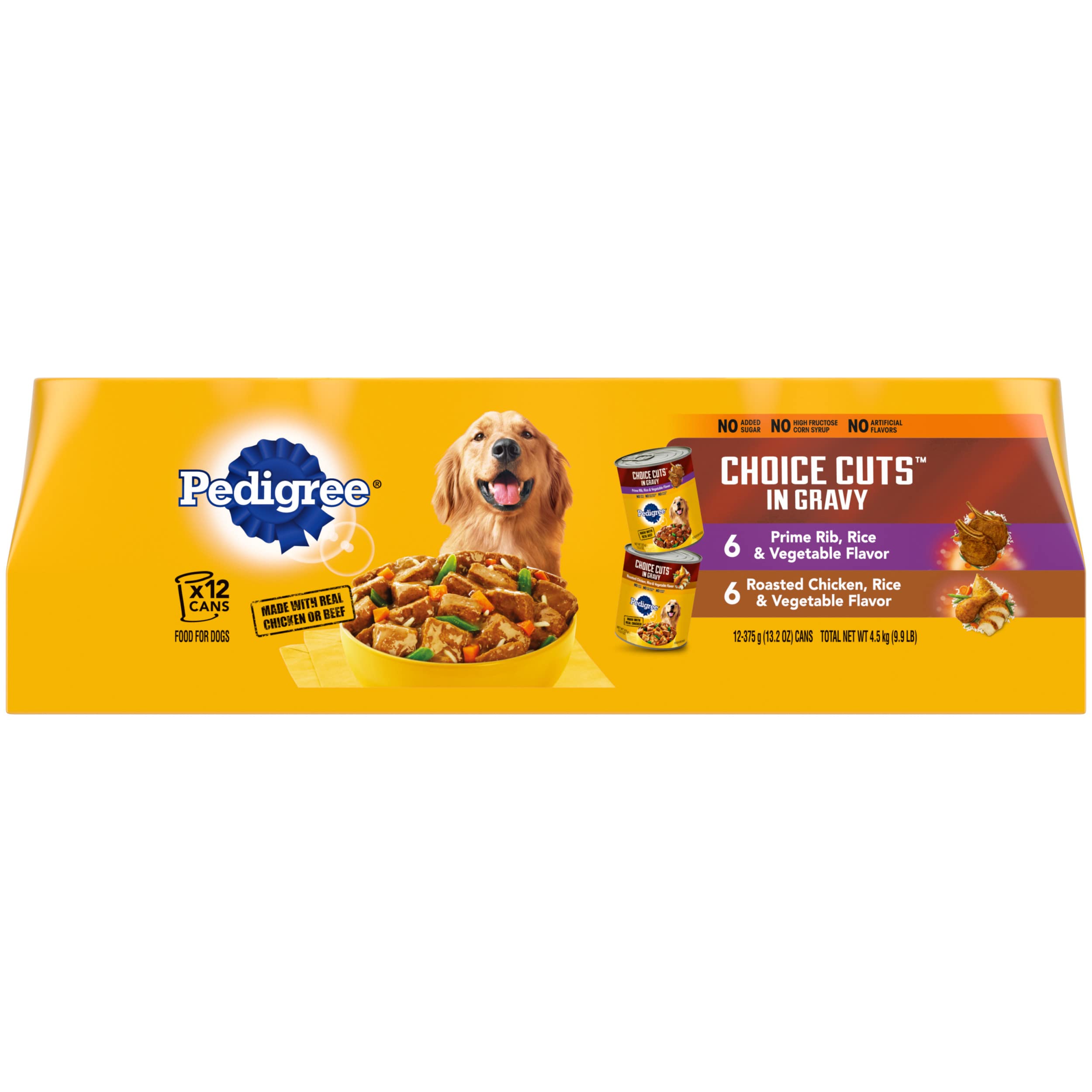 PEDIGREE CHOICE CUTS IN GRAVY Adult Canned Soft Wet Dog Food Variety Pack, Prime Rib, Rice & Vegetable Flavor and Roasted Chicke