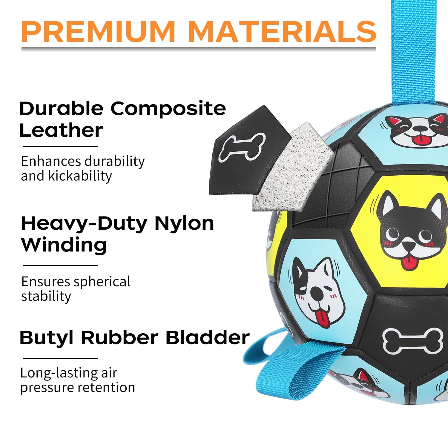 Zestpulse 7' Dog Toy Soccer Ball With Straps, Herding Ball For Dogs, Outdoor Interactive Dog Toy, Dog Fetch Toy, Ideal For Medi