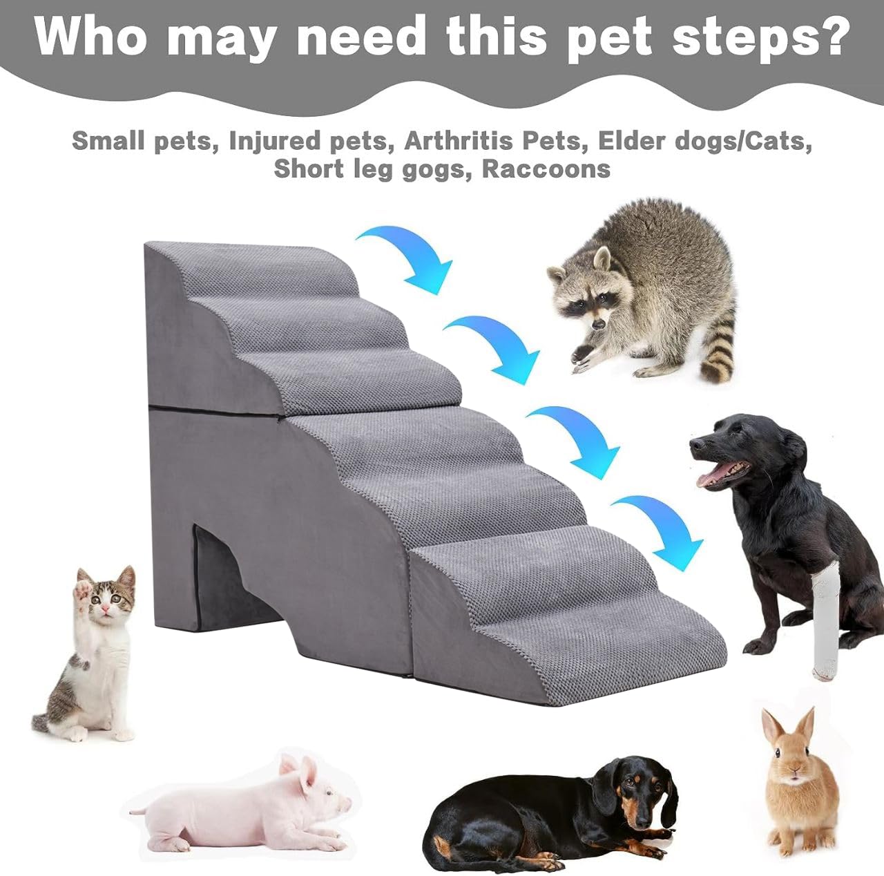MALOROY 7 Tiers 34inch Extra Wide Foam Dog Ladder/Ramps for High Bed, Non-Slip Pet Step/Stairs for Older Injured Dogs, Cats -Gre