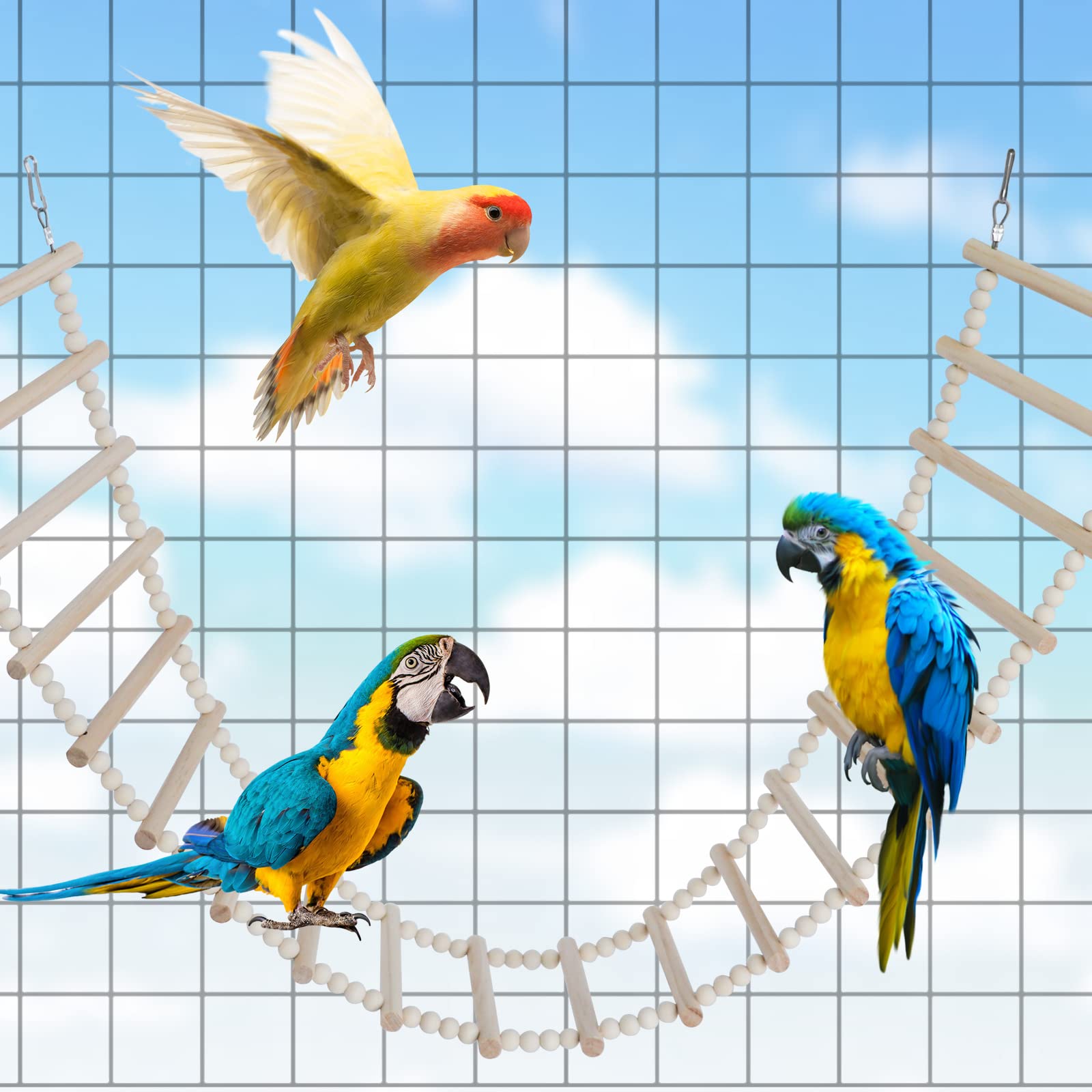 Bird Ladder Bridge, Wooden Pet Hamster Climbing Ladder Swing Toys, Small Animals Cage Accessories, Wood Climbing Ladders For Bird Parrot Cockatiel Hamster Squirrel Sugar Gliders(44.48X5.9 Inches)