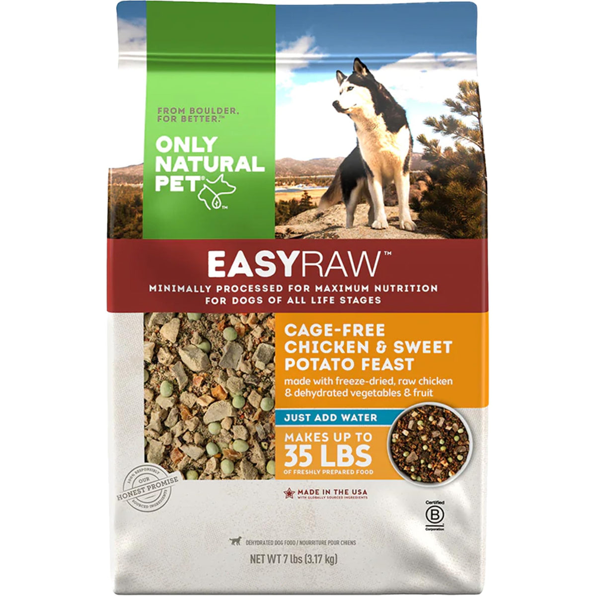 Only Natural Pet - Easyraw Dehydrated Raw Dog Food Formula, Contains Real Wholesome Nutrition, Low Glycemic, Paleo Friendly, Non-Gmo - Chicken & Sweet Potato Flavor - 7 Lb Bag (Makes 35 Lbs)-C7