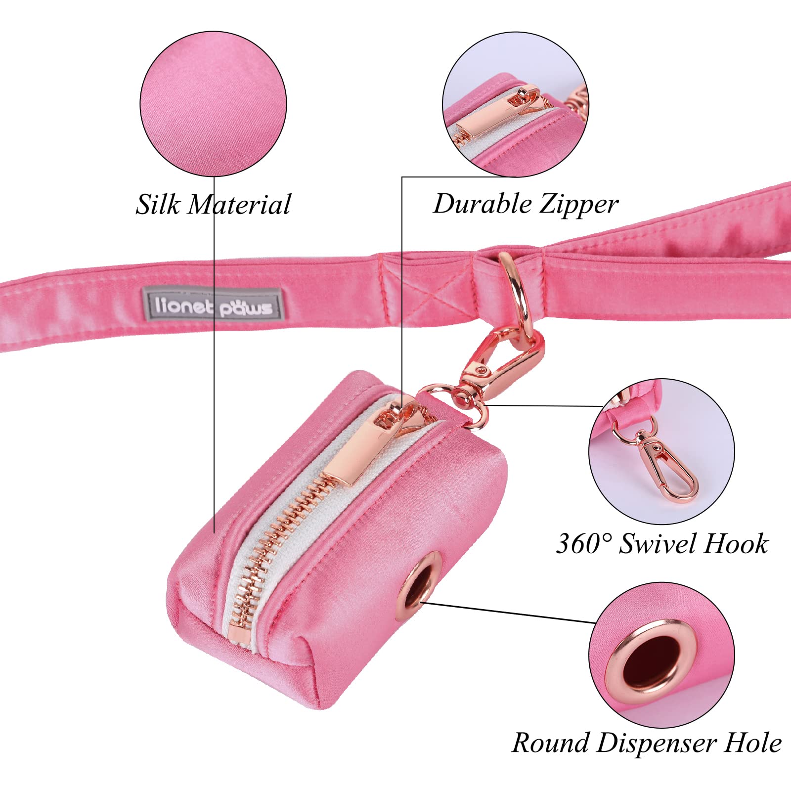 Lionet Paws Cute Dog Poop Bag Holder With Dog Poop Bag For Leash, Silk Dog Bag Dispenser, Matching Dog Collar