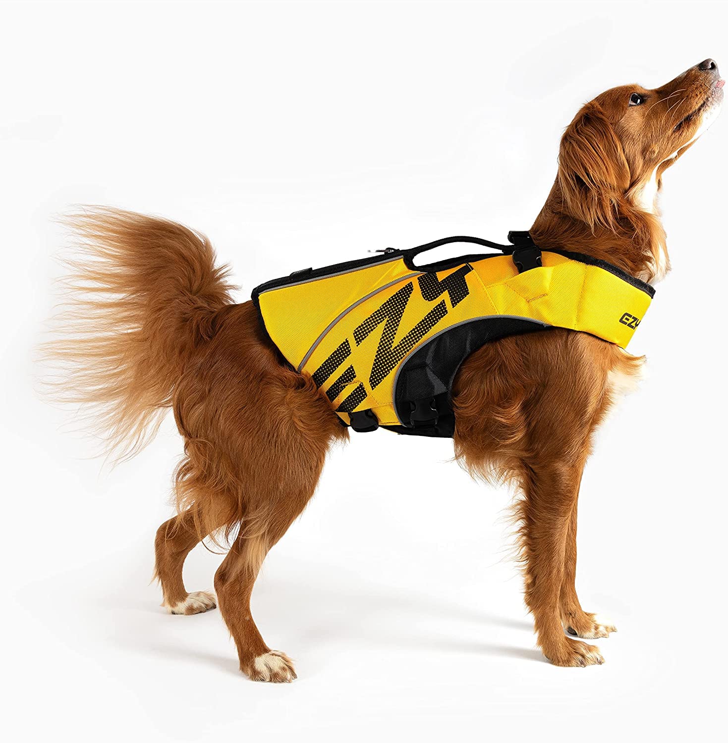 Ezydog Dfd X2 Dog Life Jacket - Adjustable Swimming Life Vest With Continuous Neck Flotation, Reflective Trim, & Grab Handle (Small, Yellow)