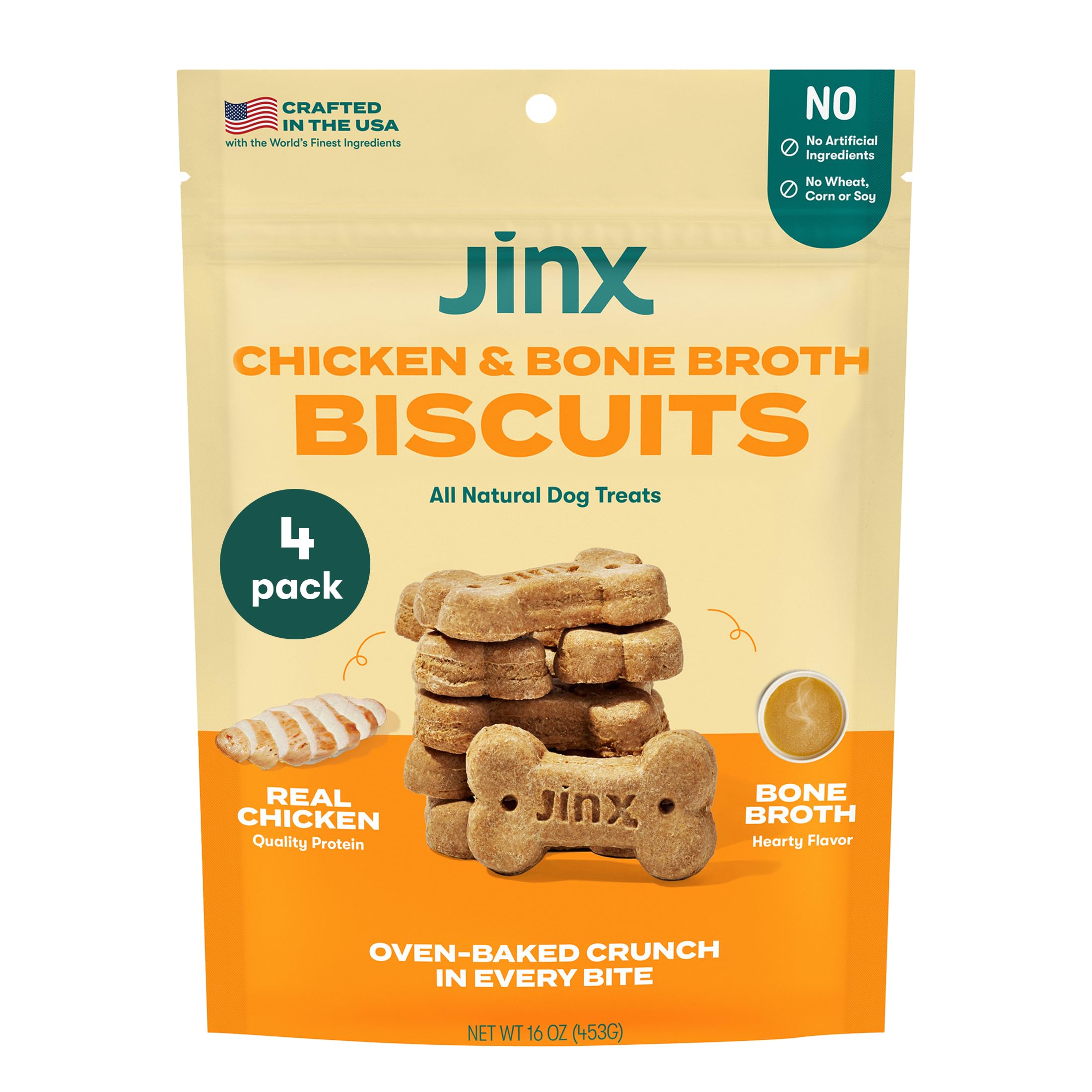 Jinx Oven-Baked Chicken Bone Broth Biscuit Dog Treats - Crunchy, All Natural, Superfood-Rich with Cage-Free Chicken, Dog Biscuit