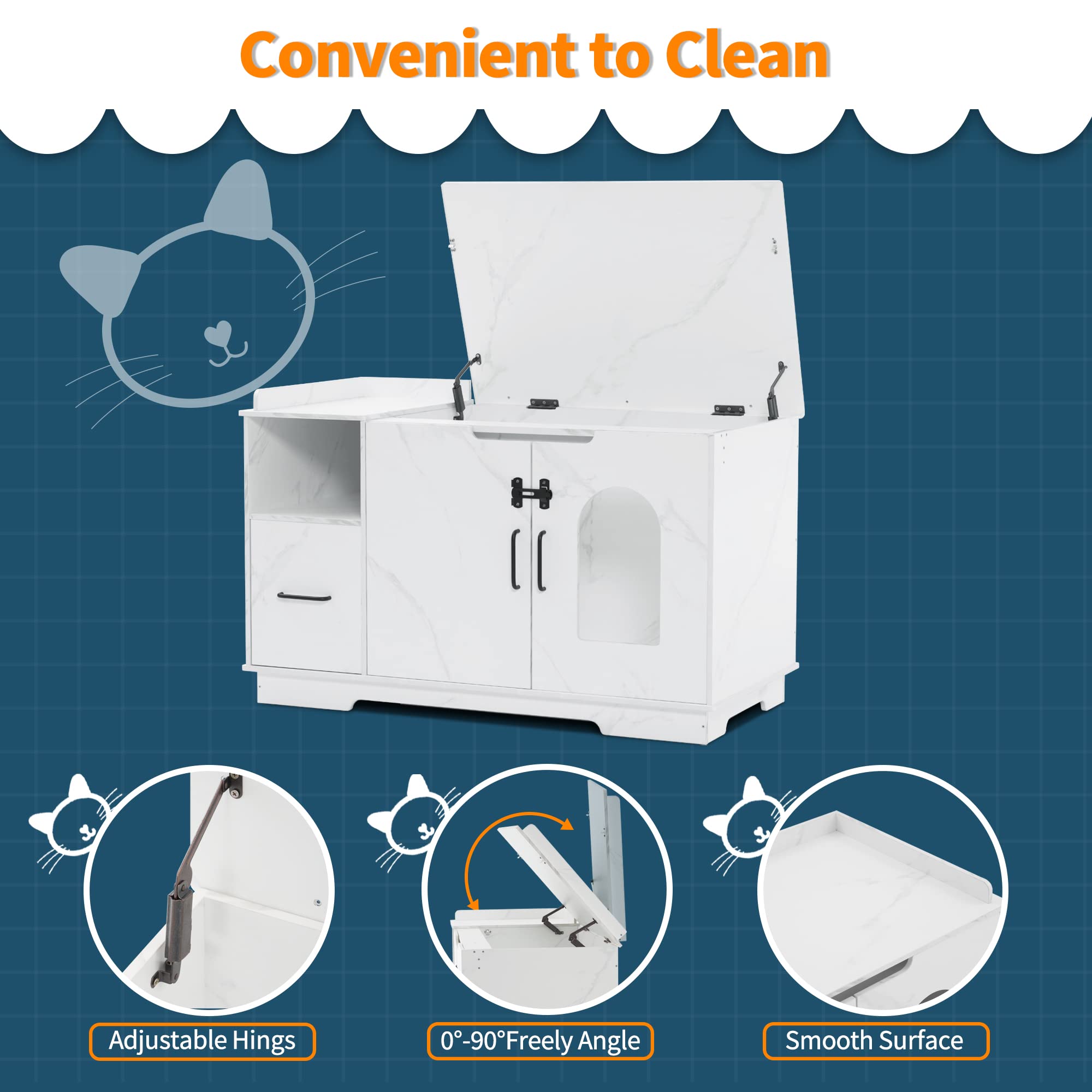 MCombo X-Large Cat Litter Box Furniture Hidden with Top Opening, Pet Enclosed Litter Bench with Drawer, Wooden Hideaway Extra La