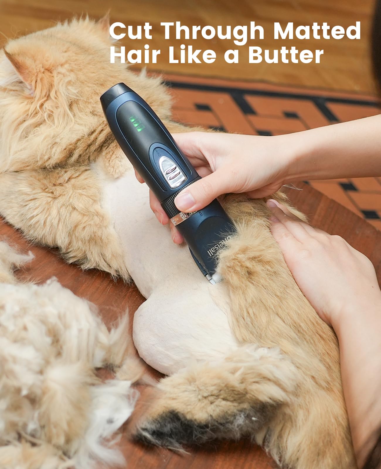 oneisall Cat Grooming Kit - 3 in 1 Clippers & Paw Trimmer, Cordless, Ceramic & Titanium Blades, Navy & Black, Model X2N5