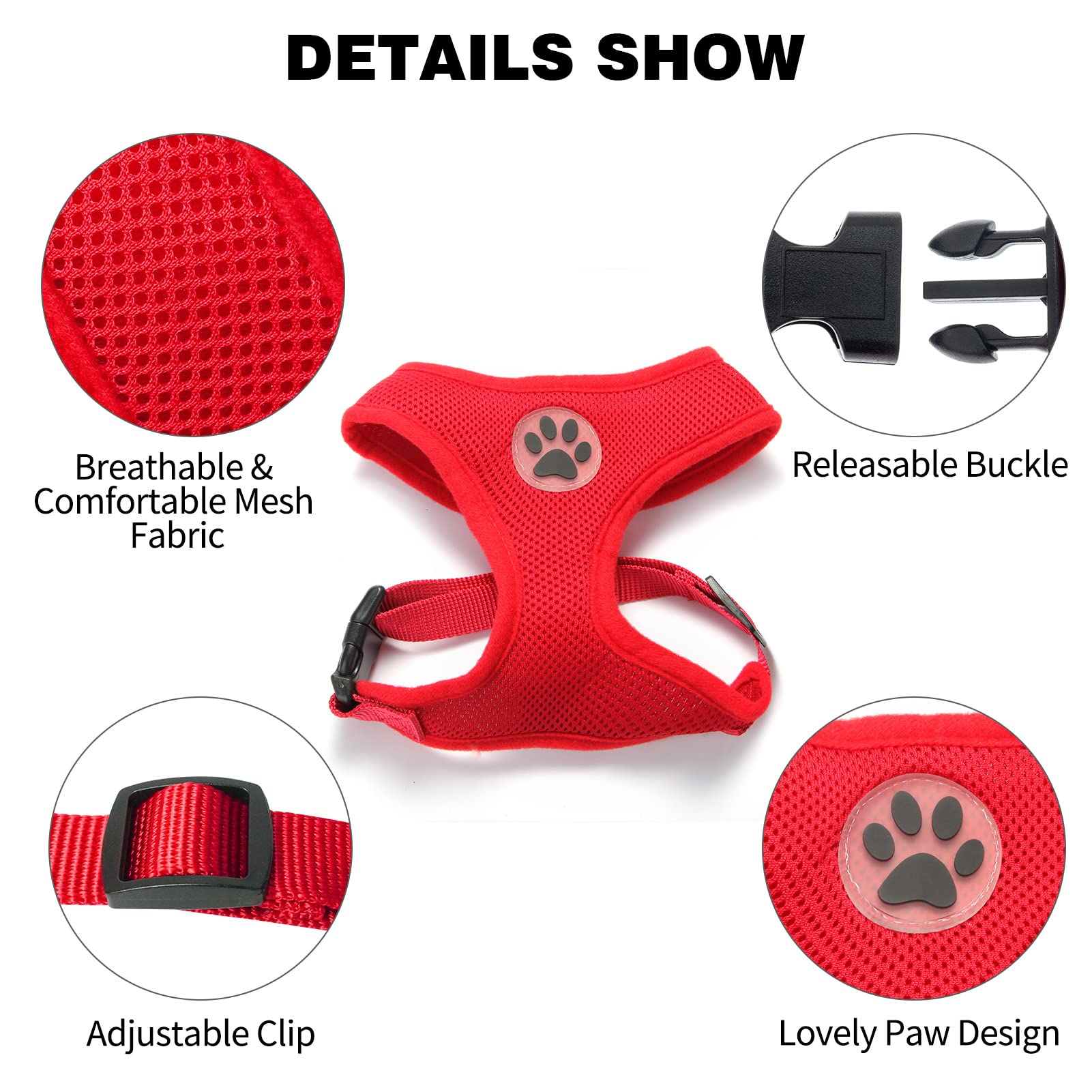 Bingpet No Pull Dog Harness For Small Dogs,All Weather Mesh Step In Vest Harness For Small Dogs,Breathable Mesh Puppy Cat Harnesses,Step-In Air Dog Harness For For Small Dogs,Red,X-Small