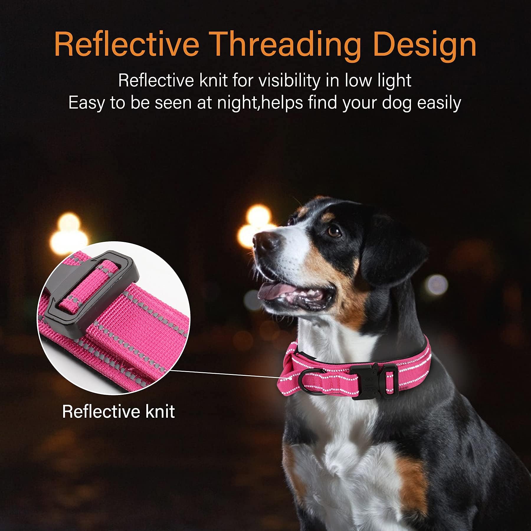 Kcucop Tactical Dog Collar For Medium & Large Dogs - Military Nylon Heavy Duty Collar With Handle, Reflective Strip & Metal Buck