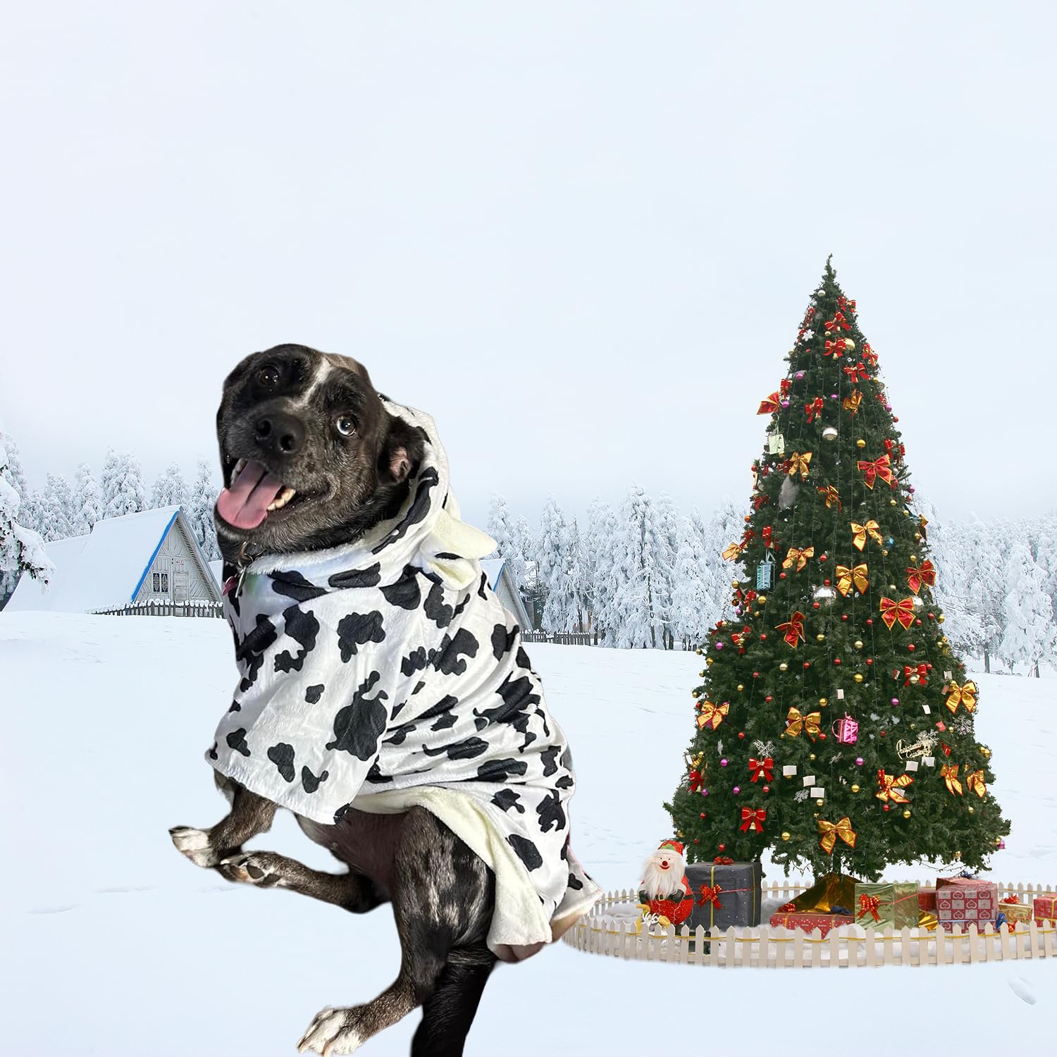 Fladorepet Halloween Dog Cow Costume Outfits For Small Medium Large Dog Winter Fleece Puppy Jacket Coat Hoodie Funny Dog Clothes Golden Retriever (3X-Large (Pack Of 1), White)