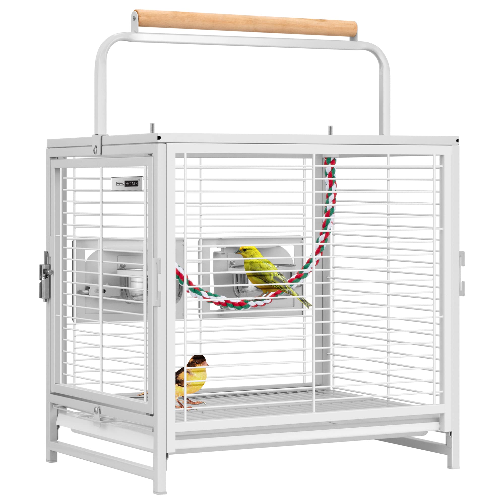 Vivohome 19 Inch Wrought Iron Bird Travel Carrier Cage For Parrots Conures Lovebird Cockatiel Parakeets White