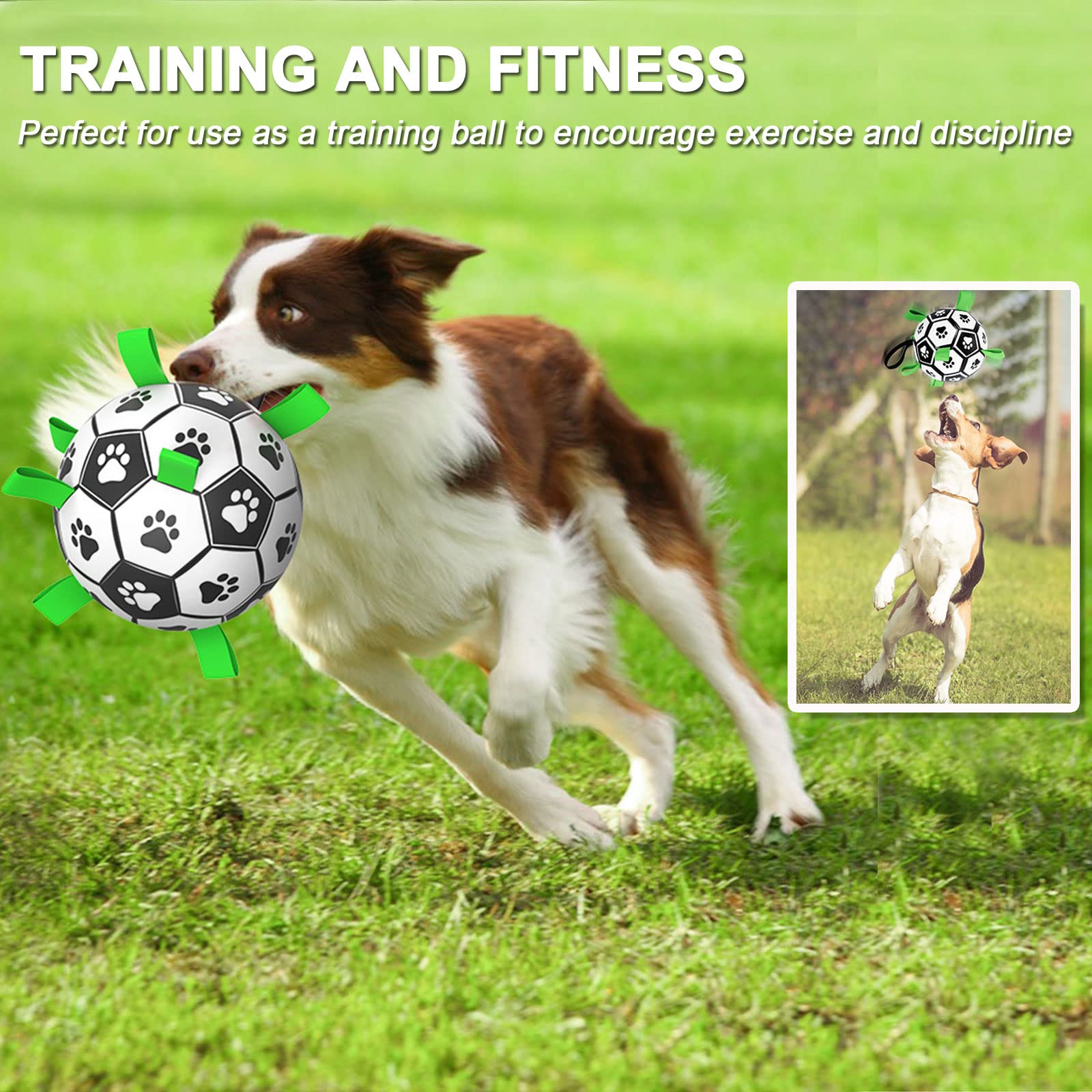 Dog Soccer Ball Toys With Straps - 8 Inch Large Herding Ball For Dogs, Interactive Dog Toys For Tug Of War, Dog Tug Toy Birthday