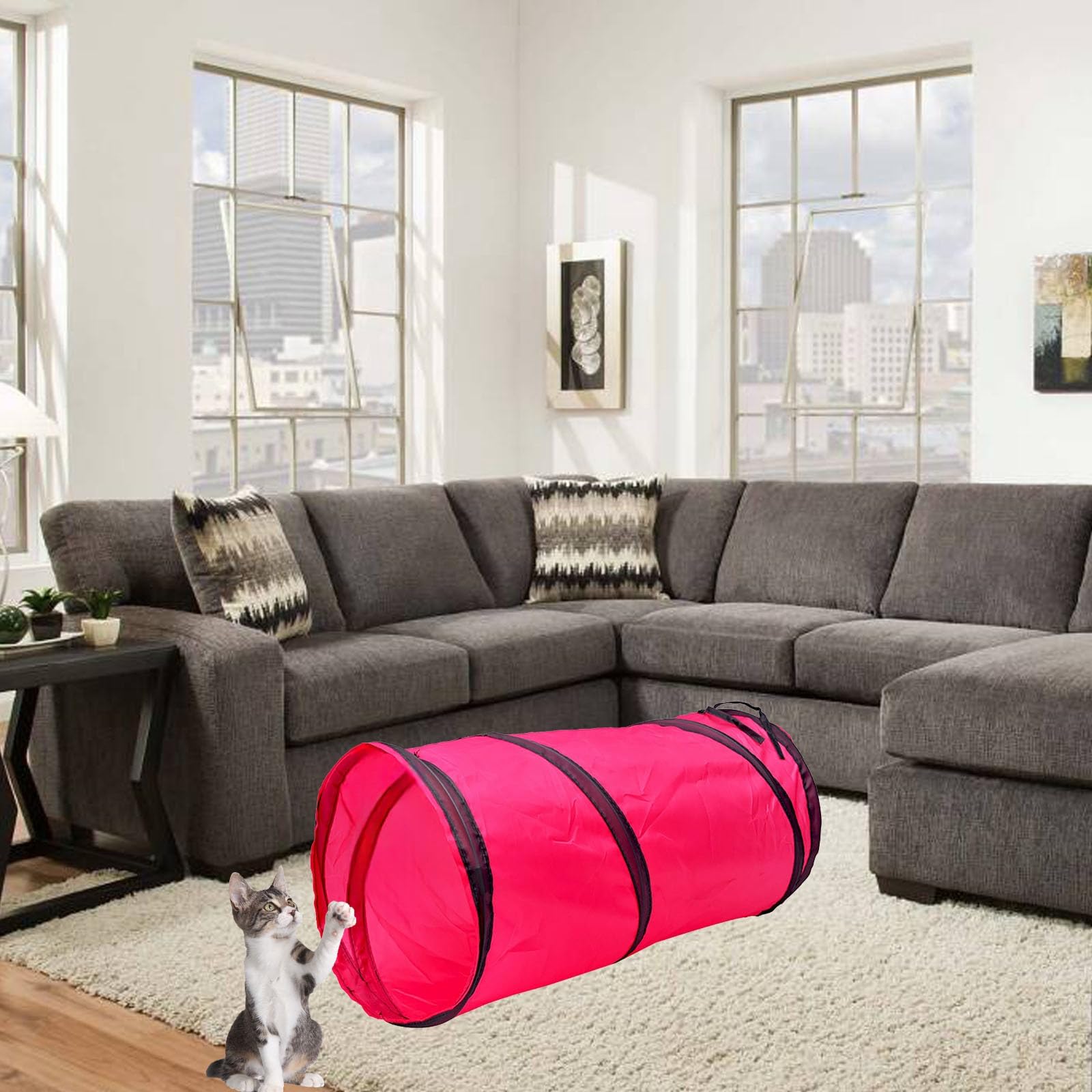 Icagy Cat Tunnel For Indoor Cats, Pet Cat Kitten Rabbit Play Toys Tube Tunnel Interactive Crinkle Pop Up 20''