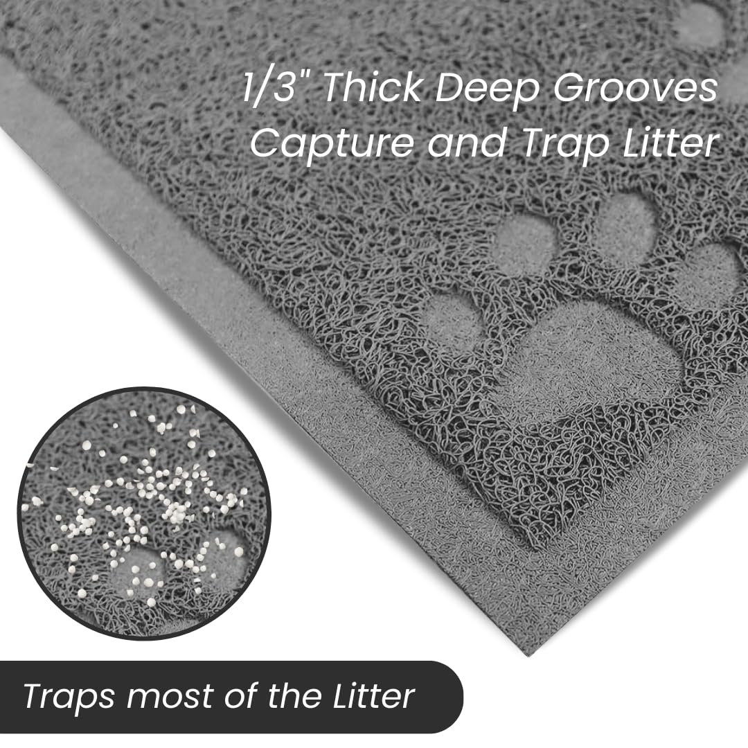 Andalus Medium Cat Litter Mat, Pack Of 1 - Waterproof, Non-Slip & Easy To Clean Cat Litter Box Mat For Extra Efficient Pet Litter-Trapping, Grey (23.5” X 15.75”)