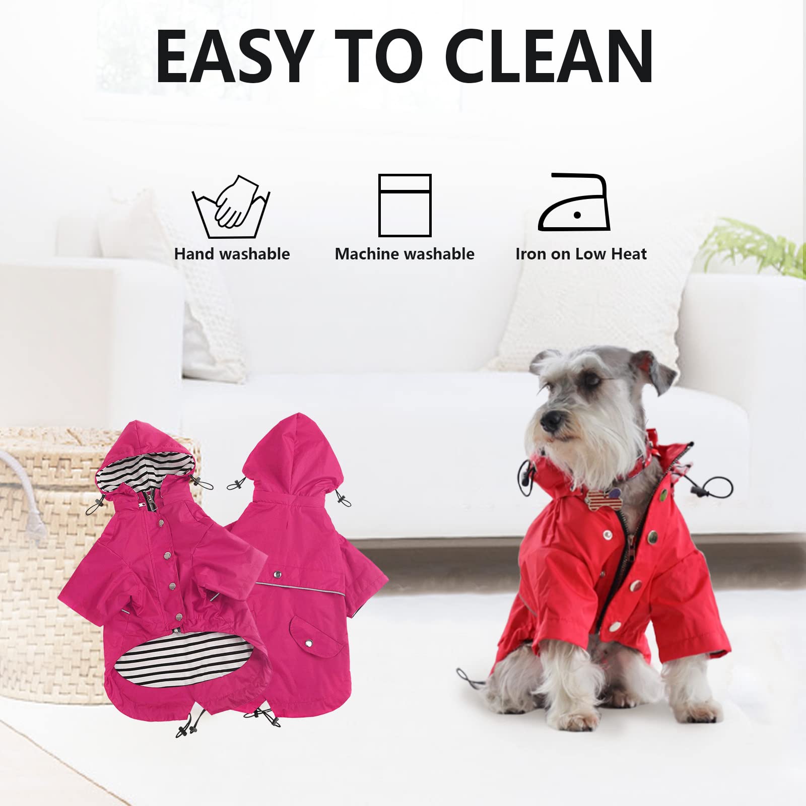 Morezi Dog Zip Up Dog Raincoat With Reflective Buttons, Rain/Water Resistant, Adjustable Drawstring, Removable Hood, Stylish Premium Dog Raincoats - Size Xs To Xxl Available - Pink - Xs