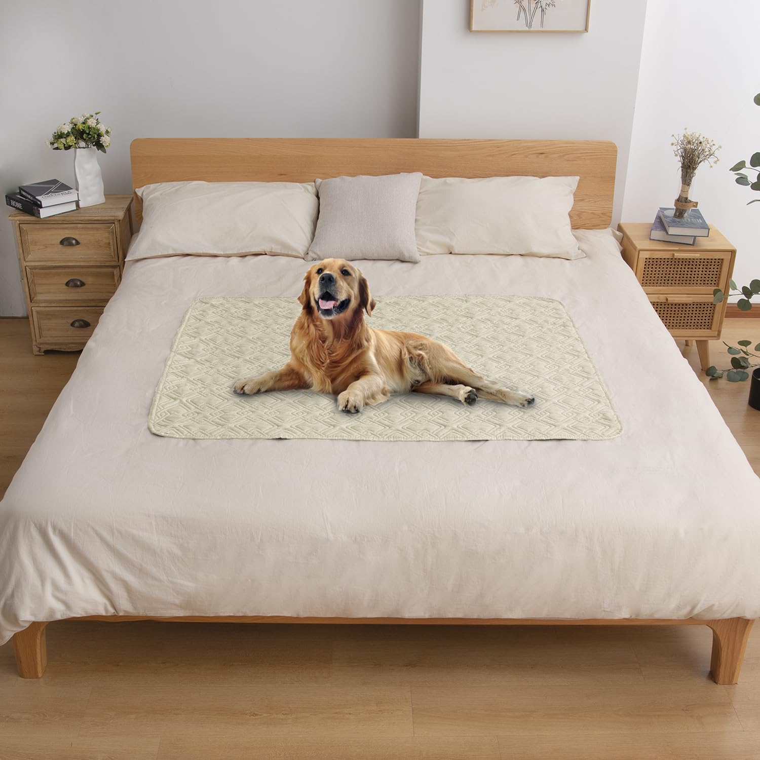 Fuguitex Waterproof Dog Bed Cover Dog Blanket For Pet Furniture Bed Couch Sofa Reversible Linen Texture(40''*50'',Cream+ Wheat)