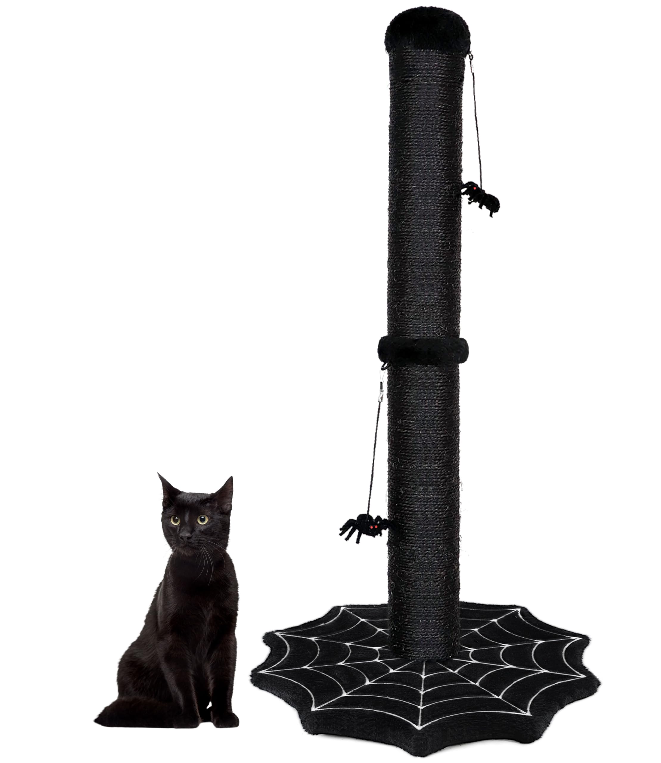Puzzlepaw Gothic Cat Scratching Post With Spider Dangling Toys For Indoor Cats, Halloween Spooky Cat Scratcher,Activity Cat Play
