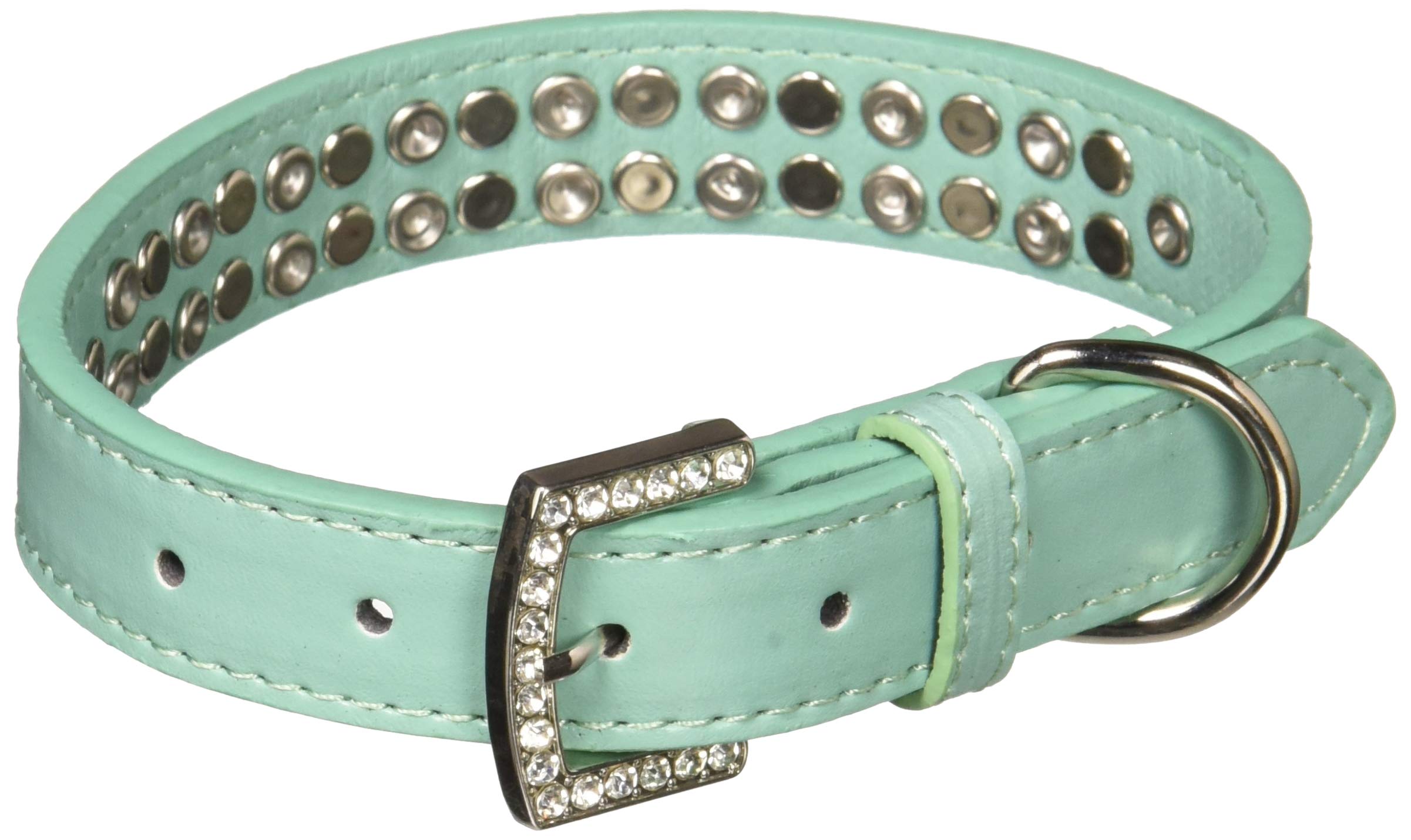 Dog, Puppy & Pet Fashion Collar, &quot;Two Row Pearl And Clear Crystal Rimsets&quot; Aqua 16