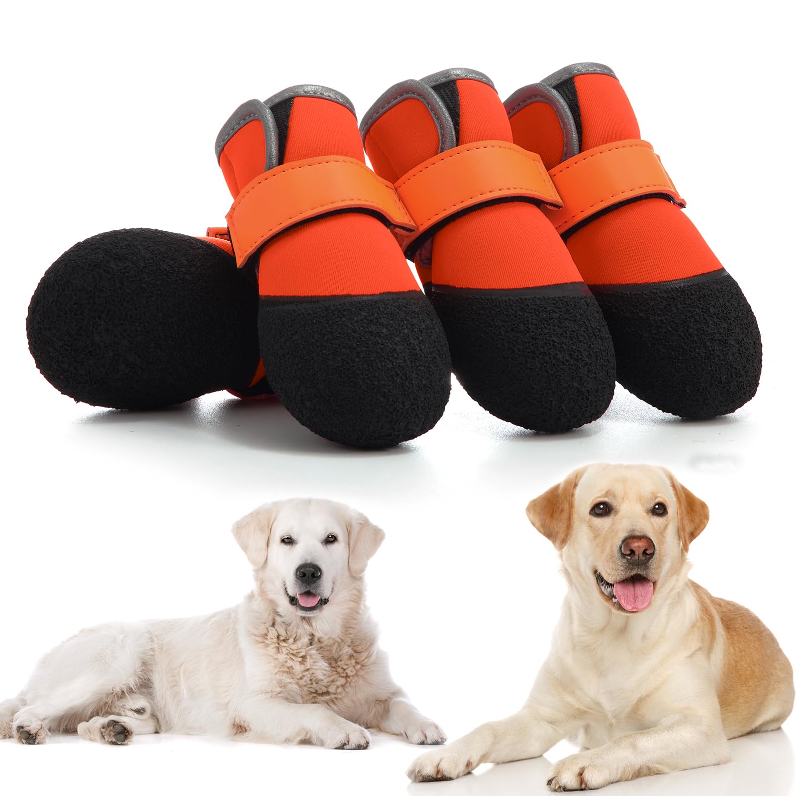 DOGOYS Dog Shoes, Outdoor Dog Boots Non-Slip Waterproof Dog Booties for Medium to Large Dogs 4Pcs for Winter Snowy Day, Summer H