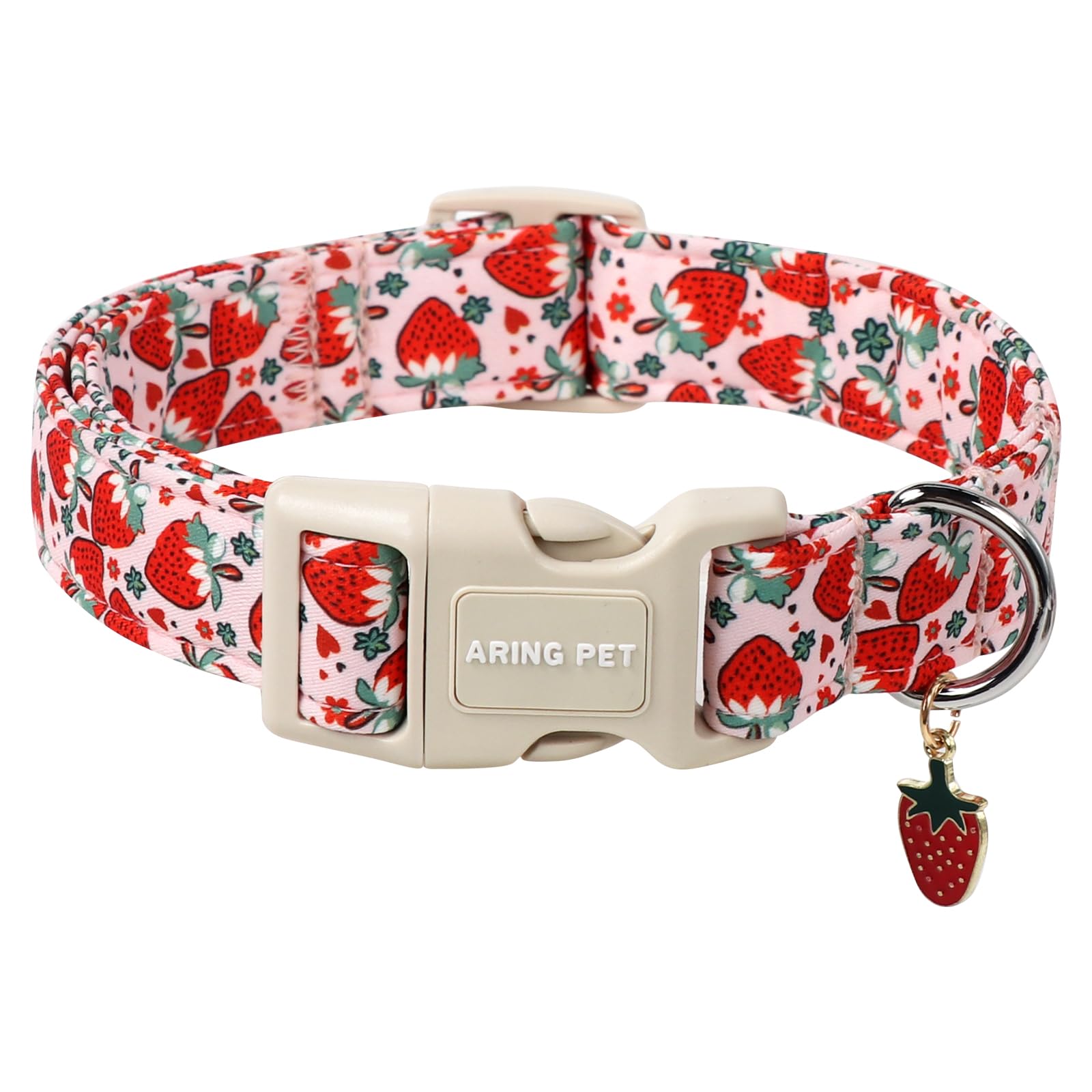 Aring Pet Strawberry Dog Collar-Cute Spring Pink Dog Collars, Adjustable Strawberry Print Pet Collars Puppy Collar With Quick Re