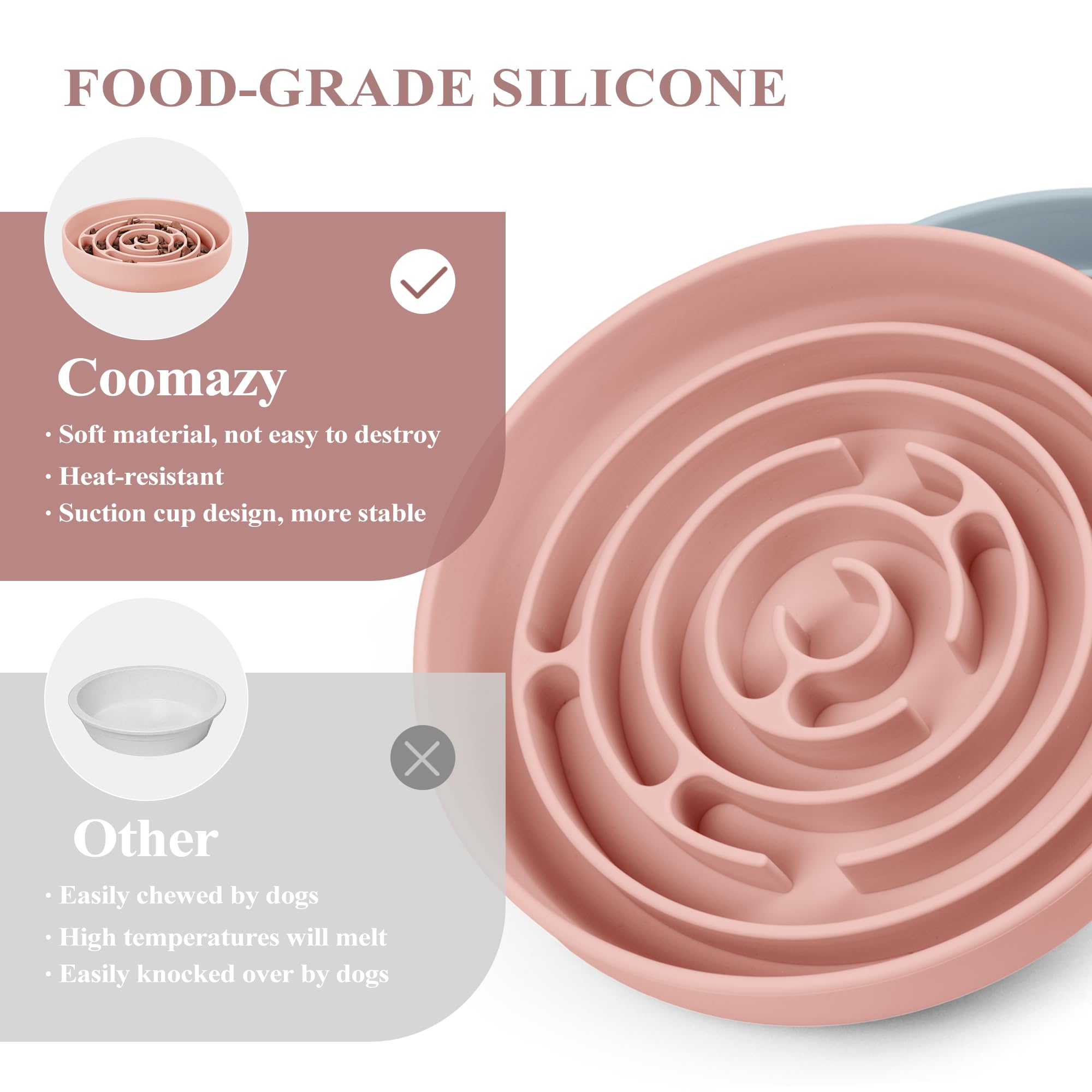 Coomazy Slow Feeder Dog Bowls, Silicone Dog Bowl with Suction Cups, Slow Feeder & Non-Slip Design, Boredom and Anxiety Reducer,