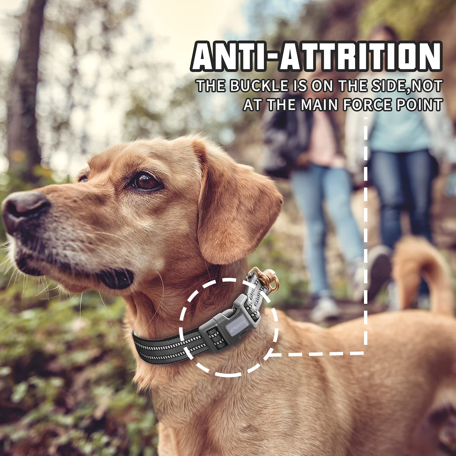 Auroth Dog Collar For Medium Large Dogs, Reflective Dog Collar, Soft Nylon Adjustable Dog Collars With Heavy Duty Metal D Ring Tangle Free (Large:15.7'-27.1', Grey)