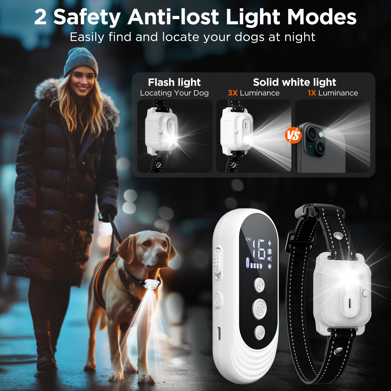Dog Shock Collar, 3300Ft Dog Training Collar With Remote, Ipx7 Waterproof Rechargeable Sleek Modern Shock Collar For Small, Medi