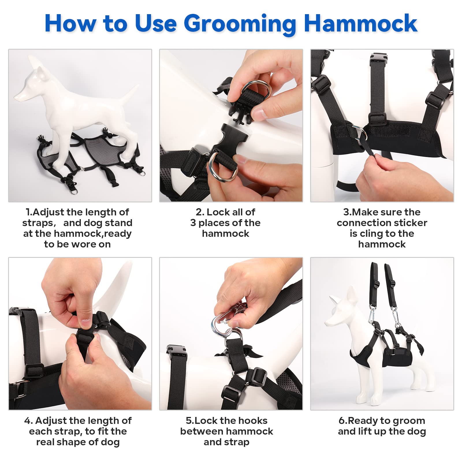 2 In 1 Dog Grooming Hammock With No-Pull Dog Harness, Disassembled Grooming Hammock Into Leash, With Adjustable Grooming Loop/Leash And Stainless Hooks, For Small Size Cat/Dog