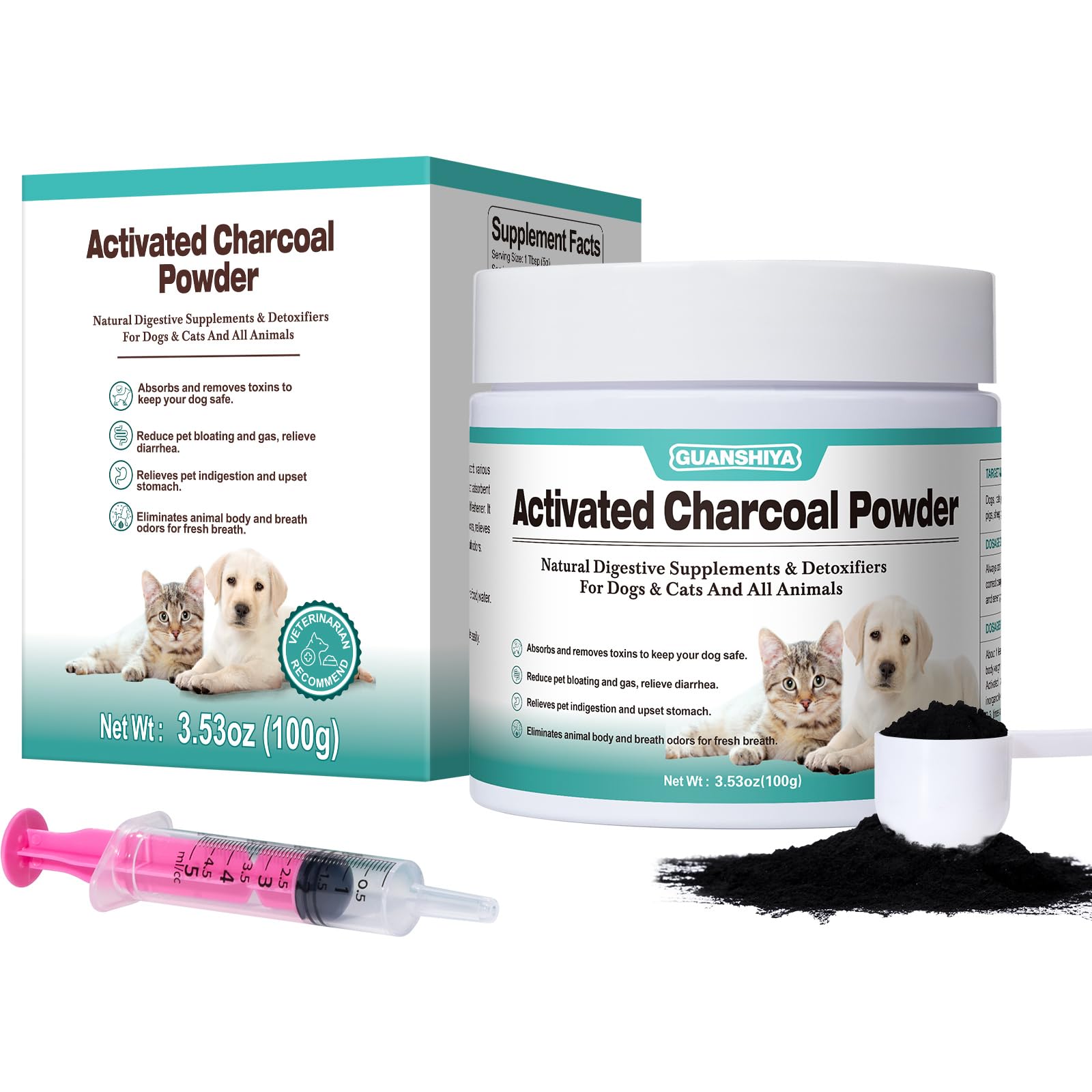 Activated Charcoal for Dogs, Cats, and All Pets, Charcoal for Dogs Poisoning, Digestive Upset and Gas Relief, Liver Support, Non