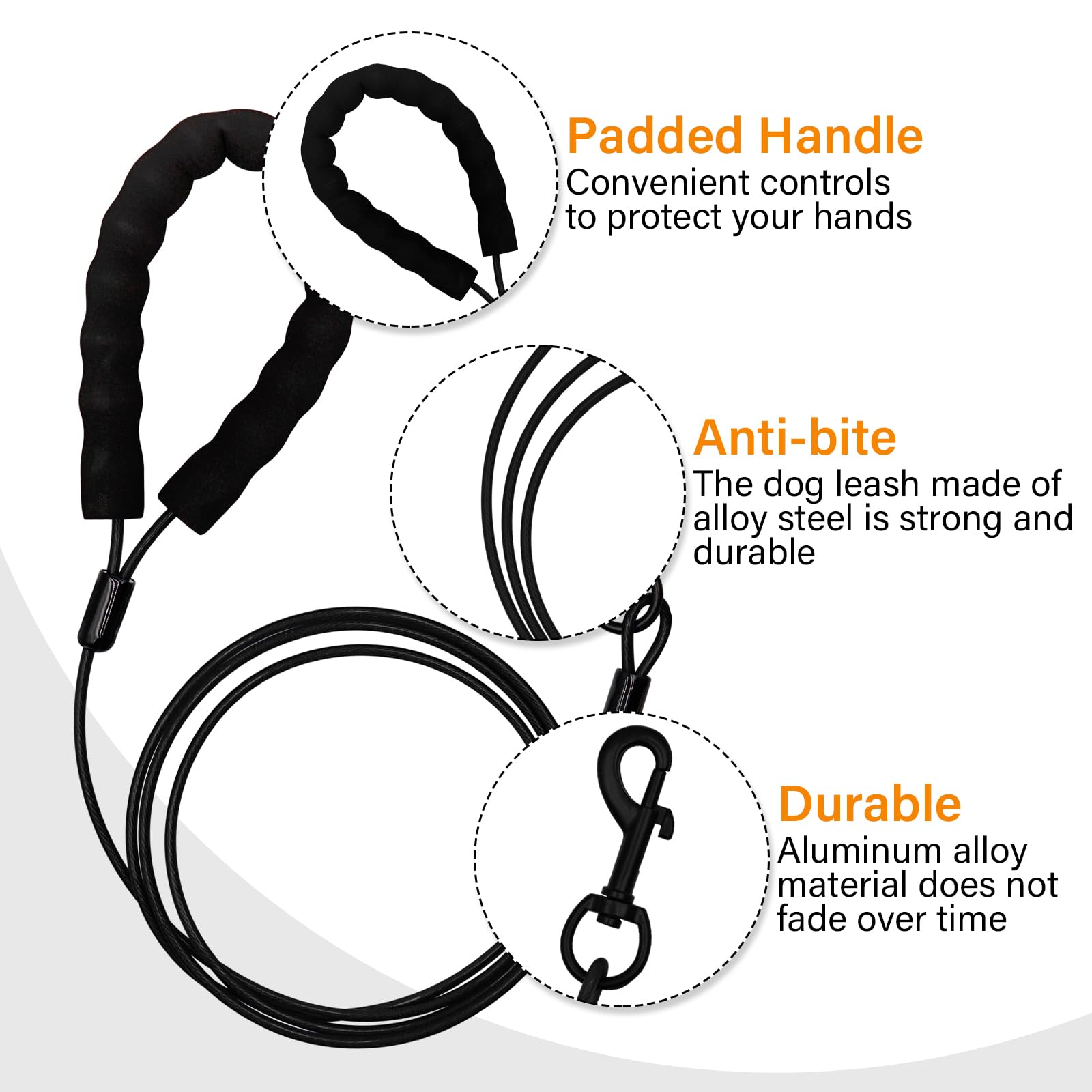 Zhoma Heavy Duty Dog Leashes With Chew Proof And Comfortable Padded Handle 4/5/6 Ft, Steel Metal Safety Lead Rope With Retractab
