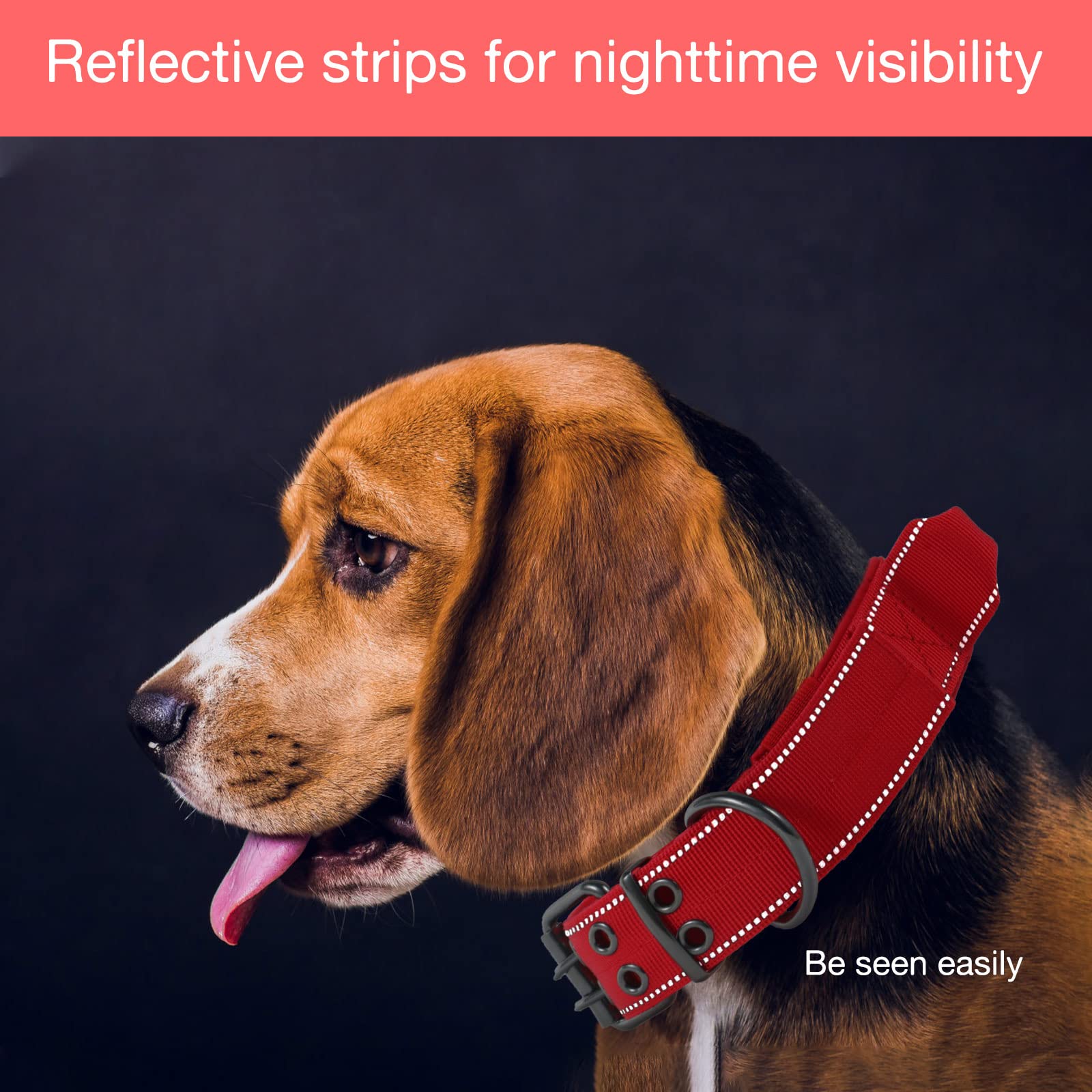 Yunleparks Reflective Dog Collar Heavy Duty Tactical With Control Handle And Metal Buckle For Dog Training(Large, Red)