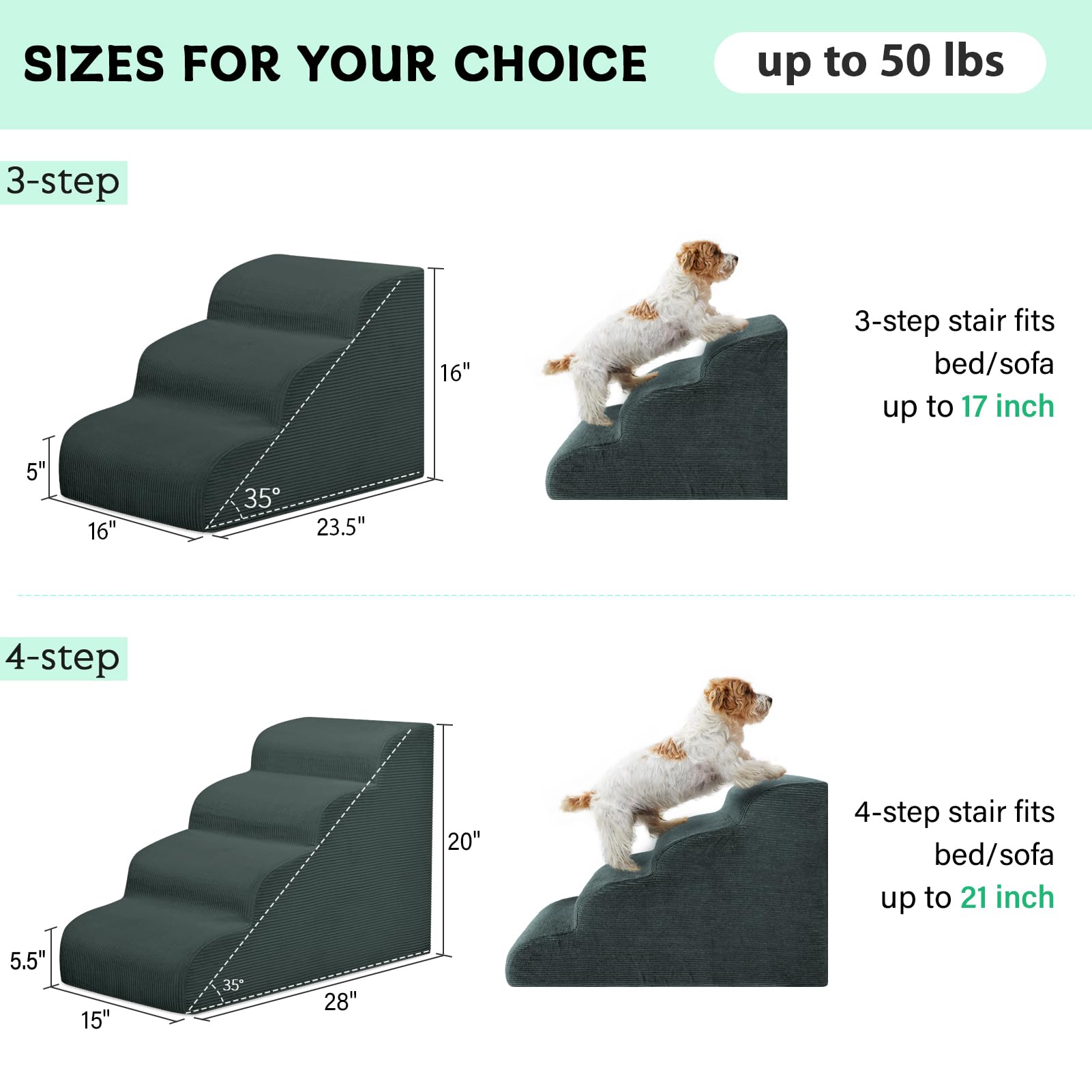 Mesa Lemon Dog Stairs Steps For High Bed, 4 Steps Pet Steps For Small Dogs Non-Slip Removable Washable Cover Ramp For Indoor Out