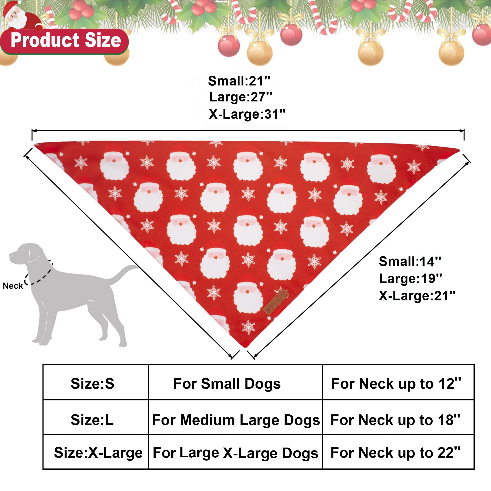 ADOGGYGO Christmas Dog Bandanas 2 Pack, Santa Deer Pattern Pet Xmas Scarf Bib, Premium Durable Fabric, Pet Christmas Bandanas fo